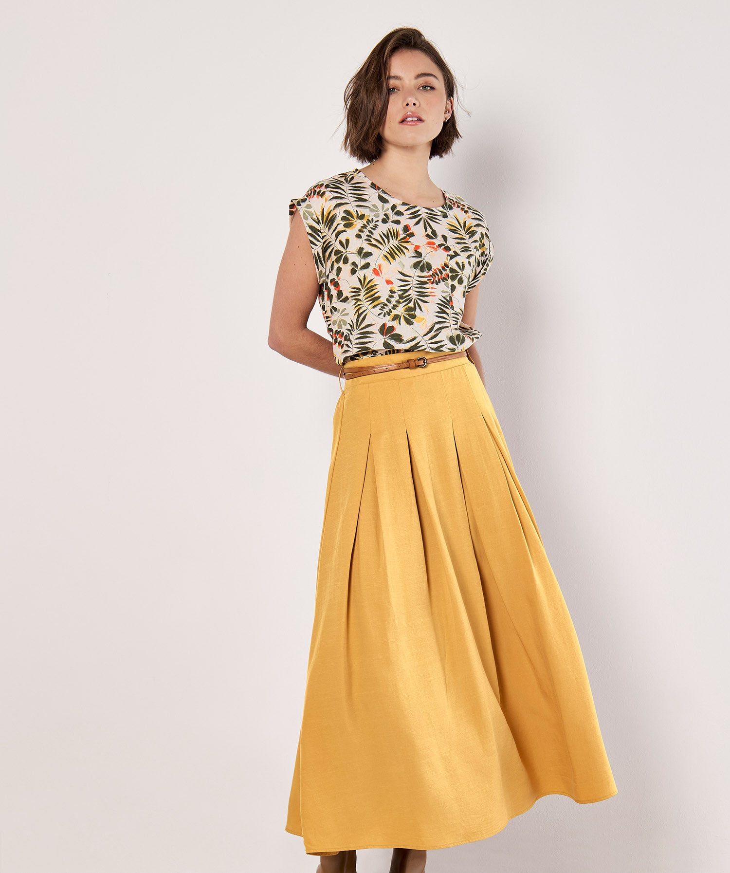 Apricot T-Shirt Top mit Blattdruck, mit günstig online kaufen