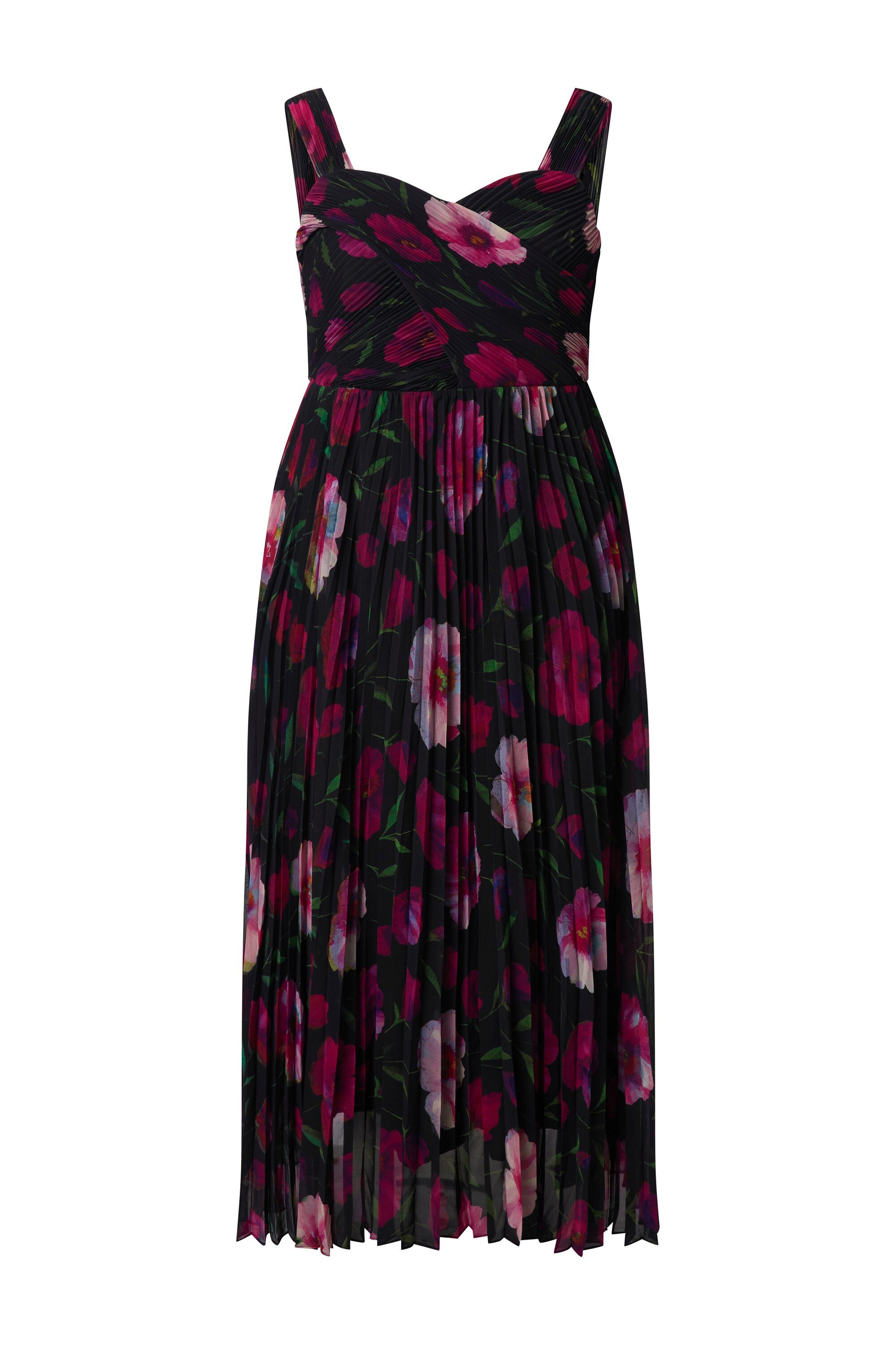 Ulla Popken Cocktailkleid Maxikleid Blüten Herzausschnitt ärmellos