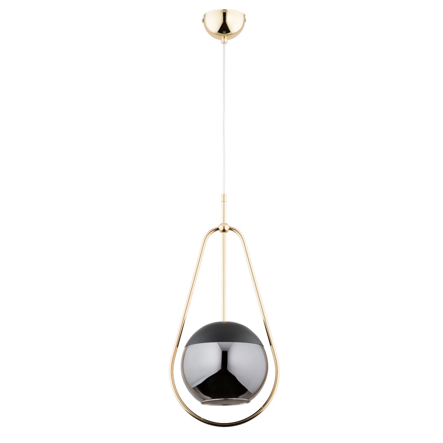 Licht-Erlebnisse Pendelleuchte FARORO, ohne Leuchtmittel, Metall Glas E27 24 cm breit H: max. 90 cm in Gold Schwarz Rauchglas