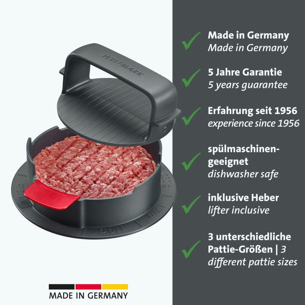 WESTMARK Hamburger Maker formt 3 Pattie-Größen, mit Hebevorrichtung, Vario Plus
