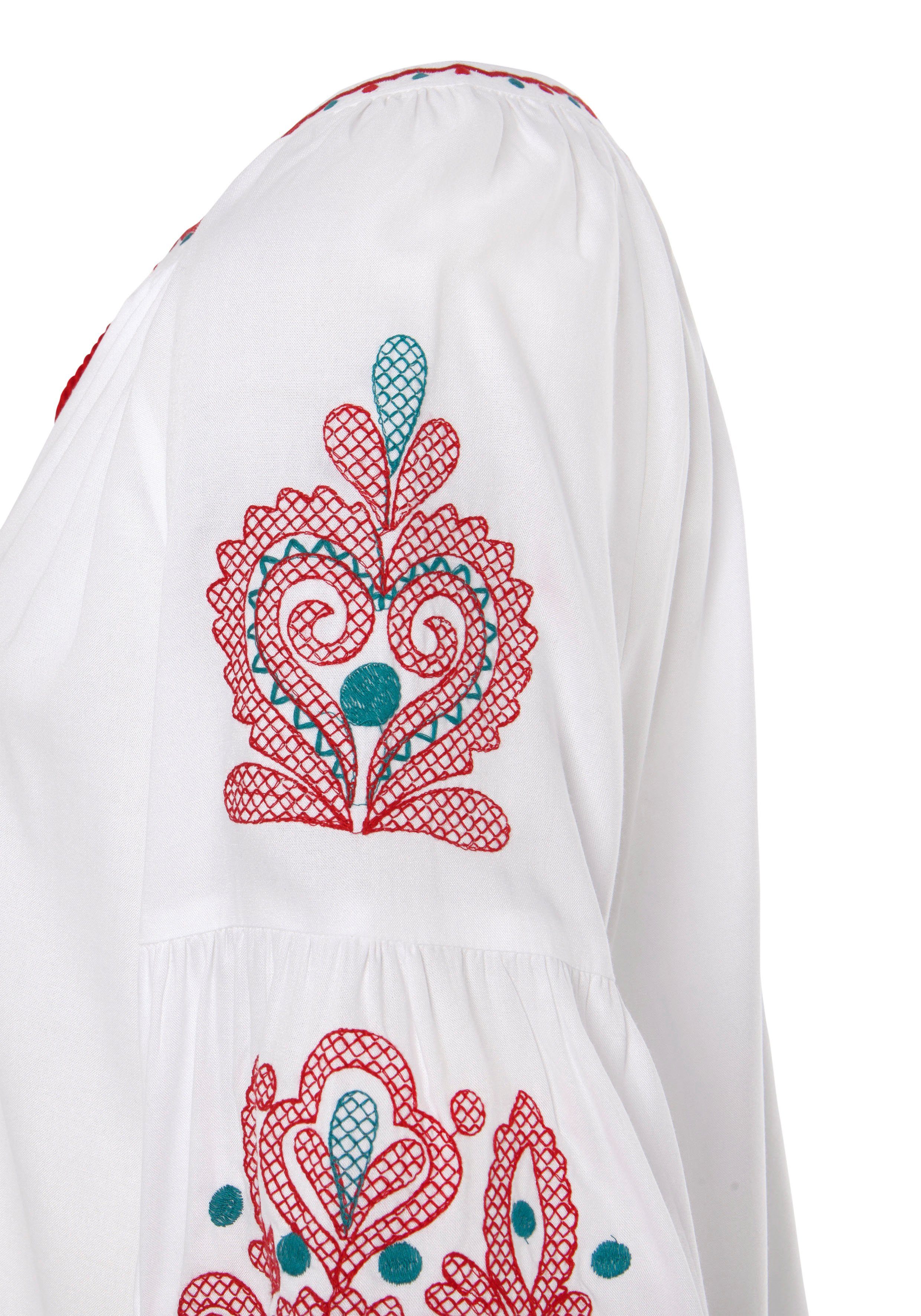 LASCANA Langarmbluse mit aufwendiger Stickerei an den Ärmeln lockere Damenbluse, Tunika im Boho-Style, Oversize – Bild 4 von 5