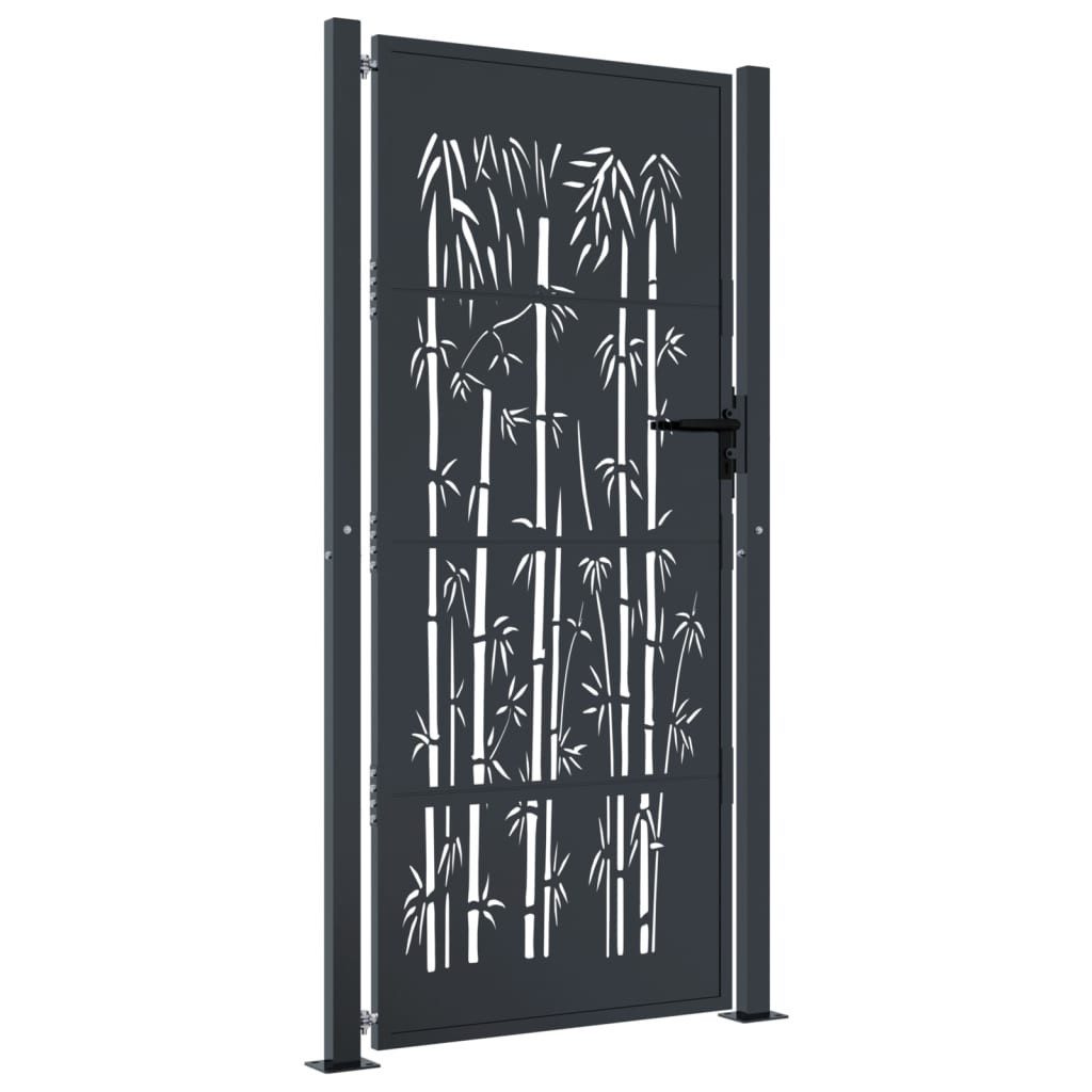 vidaXL Gartentor 100 x 175 cm Gartentor Anthrazit 105x180 cm Stahl Bambus-Design Abschl