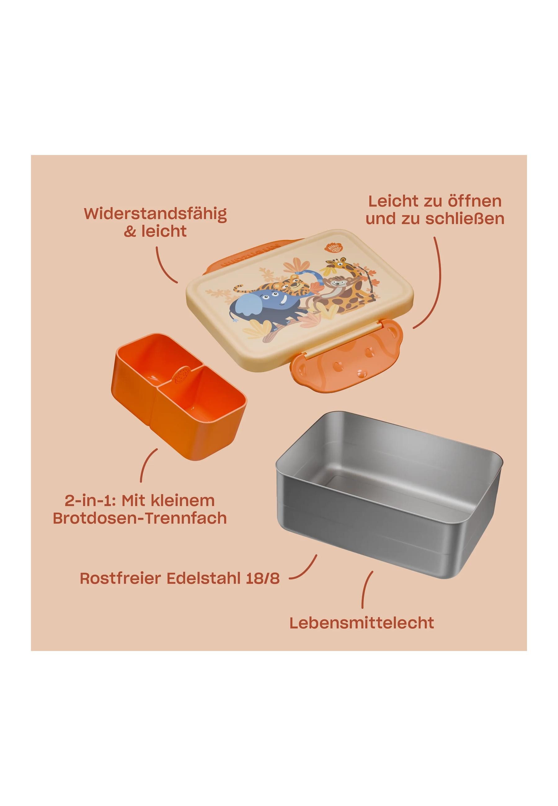 Affenzahn Lunchbox Edelstahl Brotdose ., Edelstahl, (Edelstahl Brotdose, 2-tlg., 1x Brotdose, 1x Trennfach), spülmaschinengeeignet