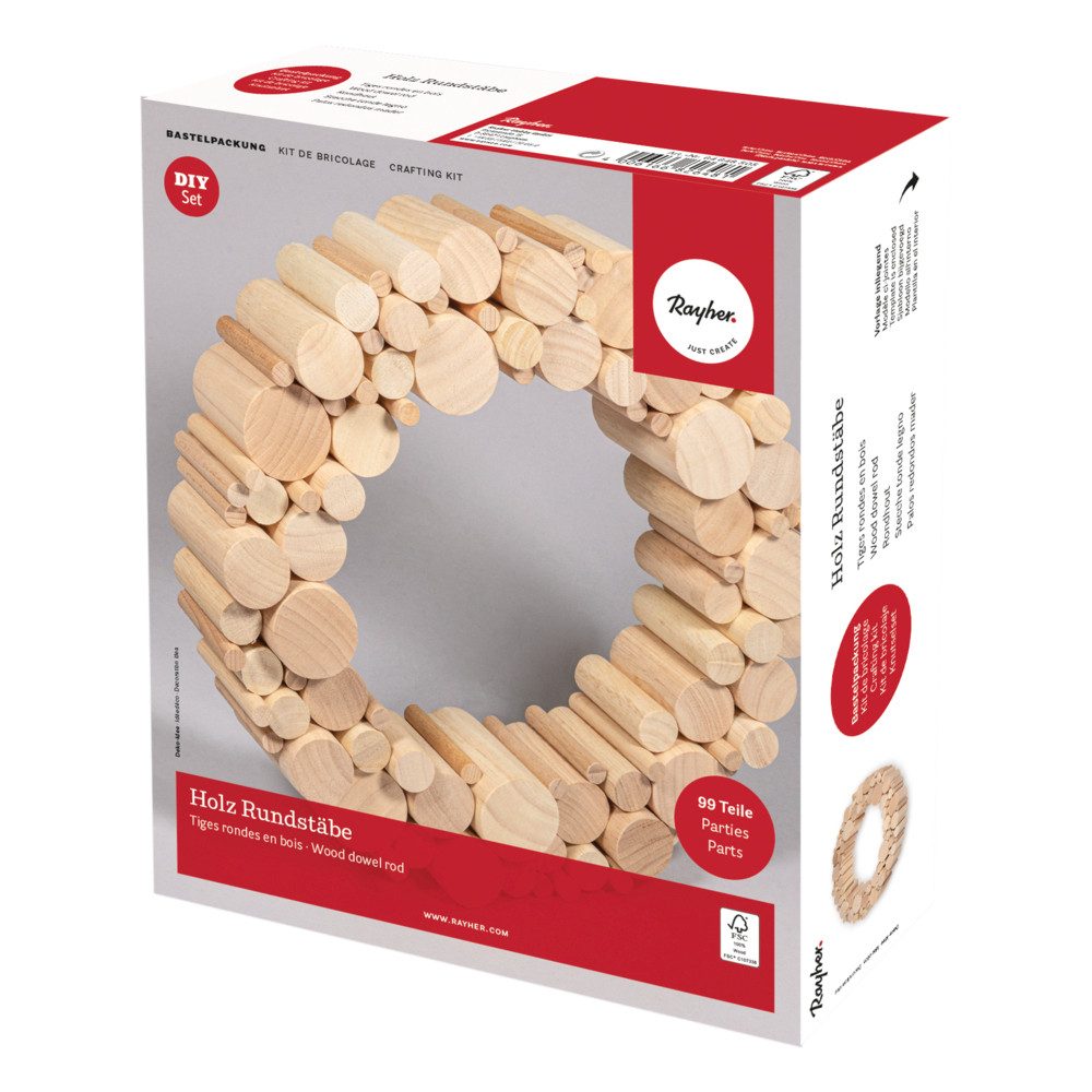 Rayher Kreativset Bastelpackung Holz 'Rundstäbe', 99-tlg., (99-tlg), 99 Teile