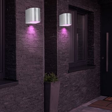 etc-shop Außen-Wandleuchte, Leuchtmittel inklusive, Warmweiß, Farbwechsel, Außen Wand Lampe Terrassen Strahler ALU Spot Fernbedienung im Set