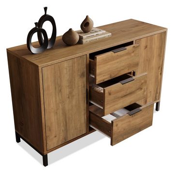 REDOM Kommode (Sideboard Schrank mit 3 Schubladen und 2 Türen), Für Wohnzimmer