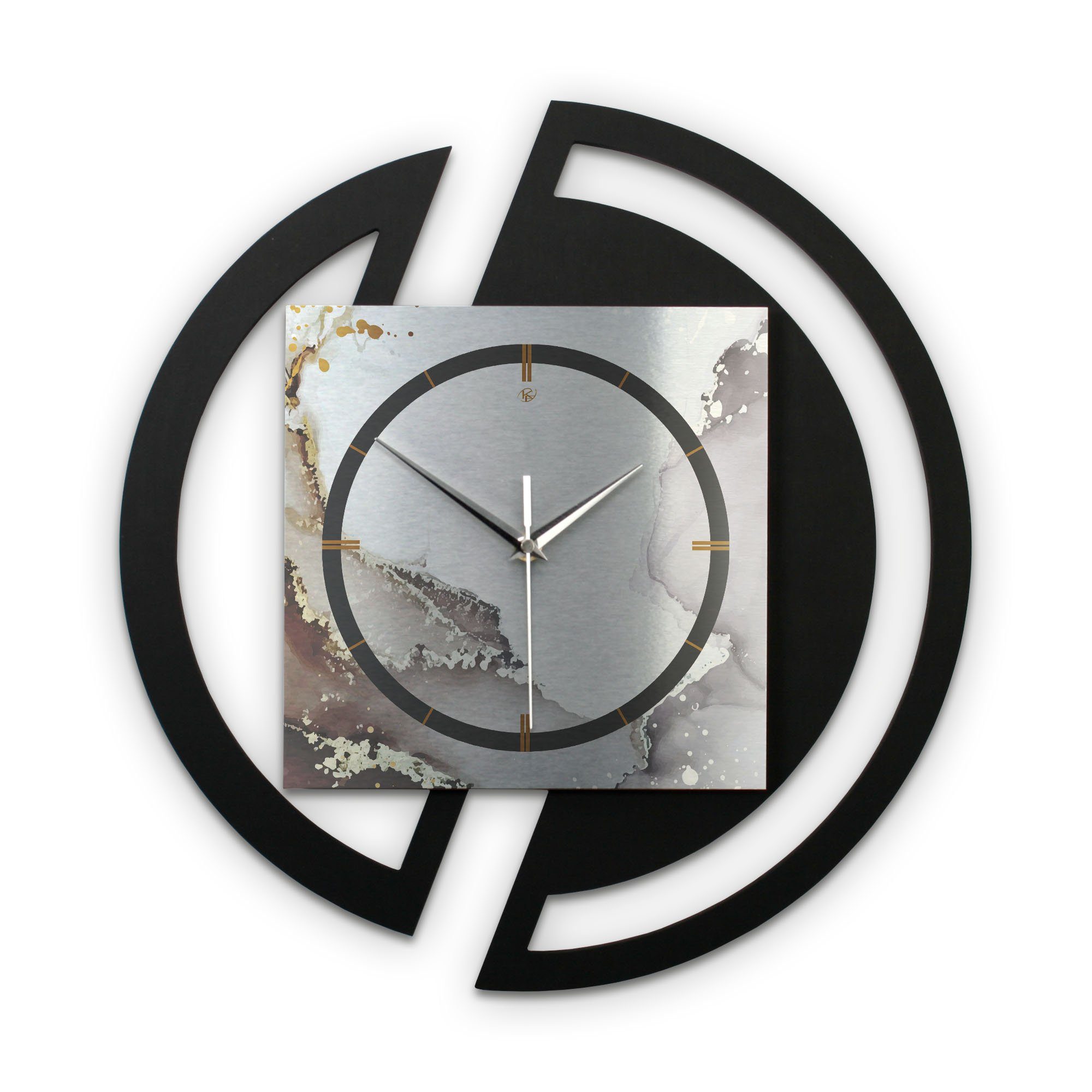 Kreative Feder Wanduhr Runde 3D Designer-Wanduhr „Abstract Water“ in modernem Metallic-Look (ohne Ticken; Funk- oder Quarzuhrwerk; elegant, außergewöhnlich, modern)