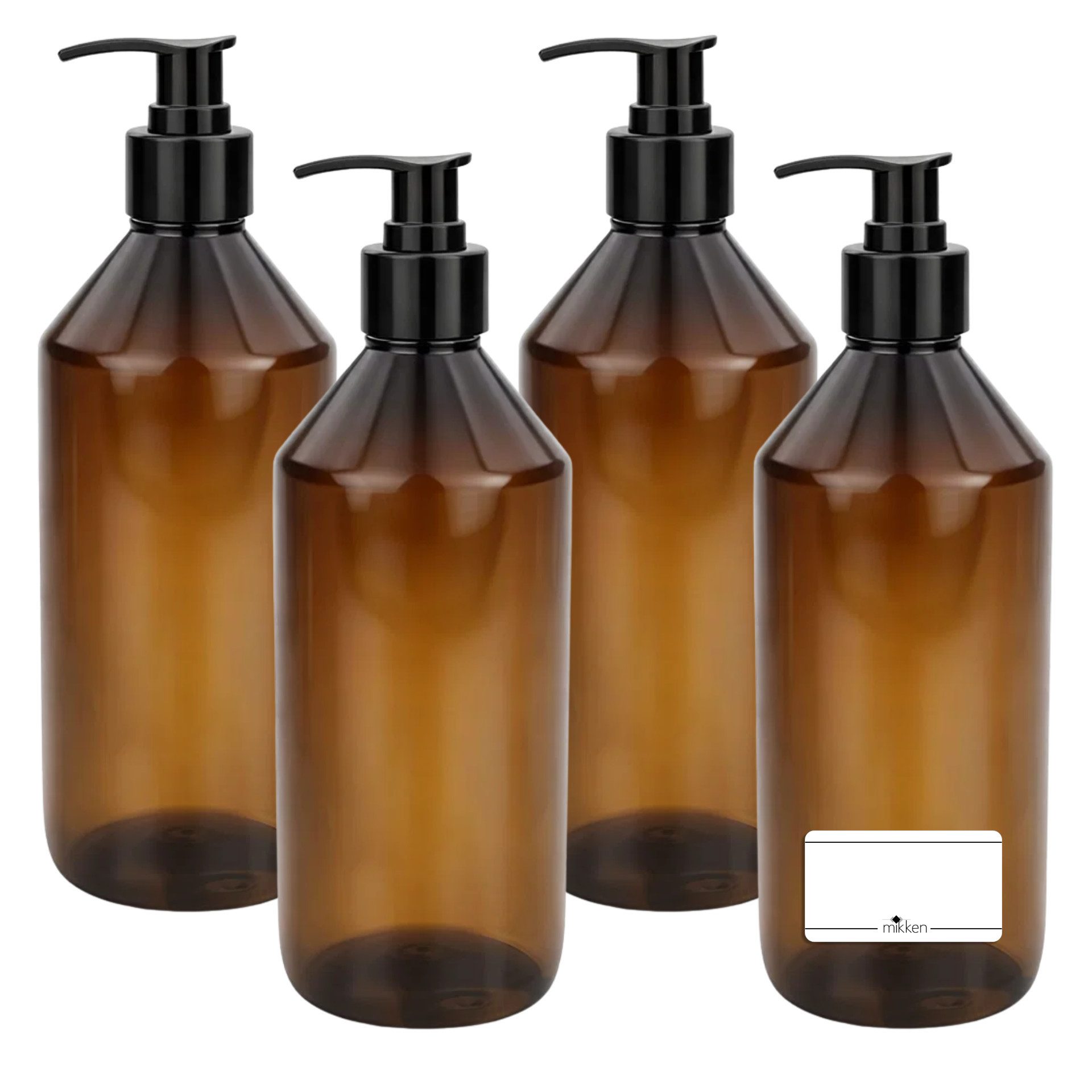 mikken Seifenspender leerer Pumpspender 500 ml PET braun Lotionspender, Dosierspender, (4-tlg., 2er, 4er, 6er, 10er), mit Etiketten, UV-Schutz, bruchsicher, lebensmittelecht