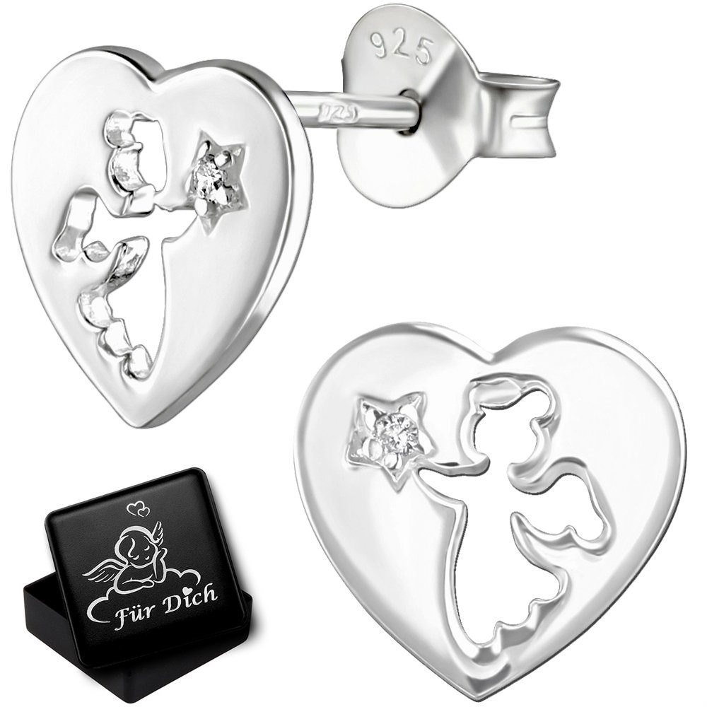 Limana Paar Ohrstecker Herz Engel 925 Silber Ohrringe Kinder Mädchen Schmuck (inkl. Geschenkdose), Einschulung Schulanfang Idee Geschenk Frauen Freundin