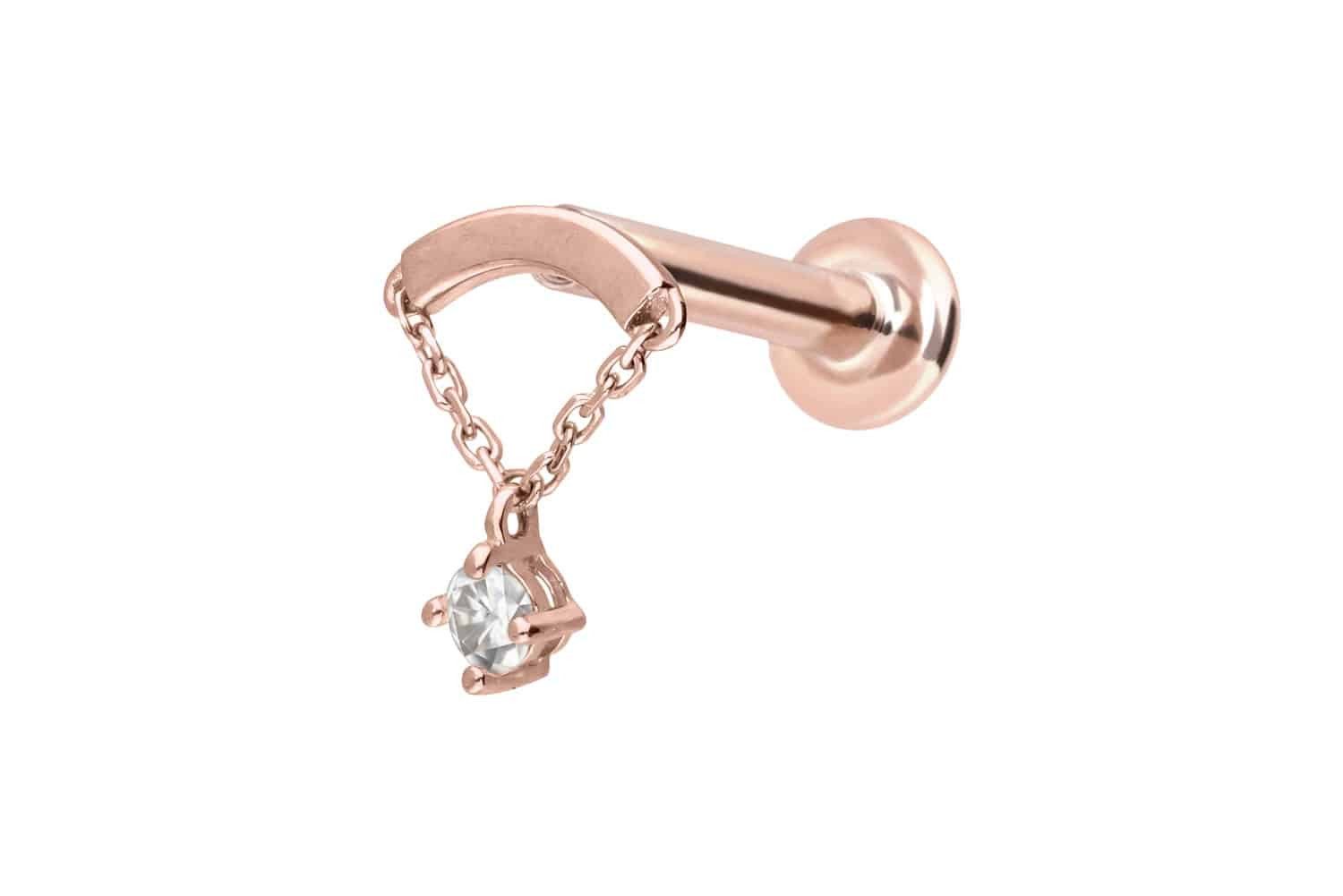 Piercing-Set 14 Karat Gold Labret mit Innengewinde MOISSANIT + BOGEN + KETTE