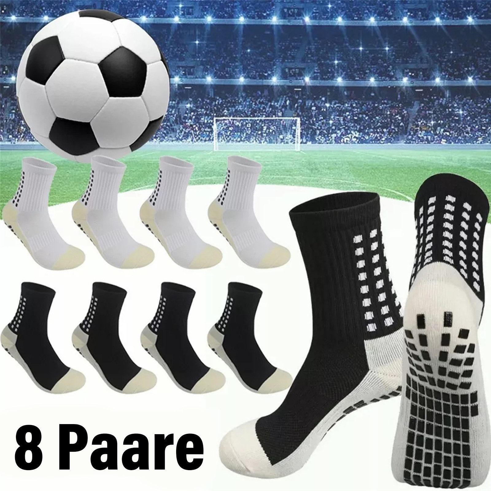 Sportsocken 8 Paare Fußball Socken Fußballsocken Anti Rutsch Geruchshemmend Design
