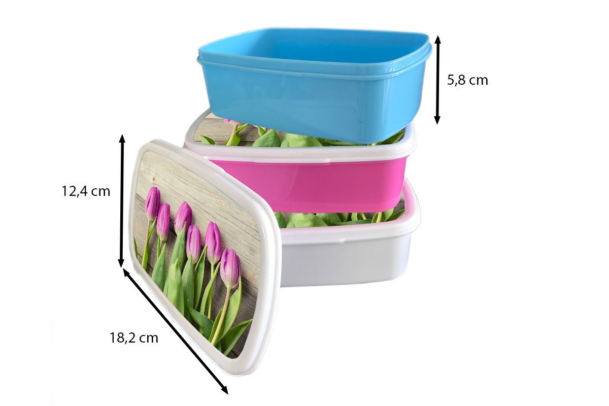 (2-tlg), Kunststoff Lunchbox Kunststoff, für Brotdose Kinder, rosa Erwachsene, MuchoWow Tulpen, Snackbox, Brotbox Mädchen, Lila