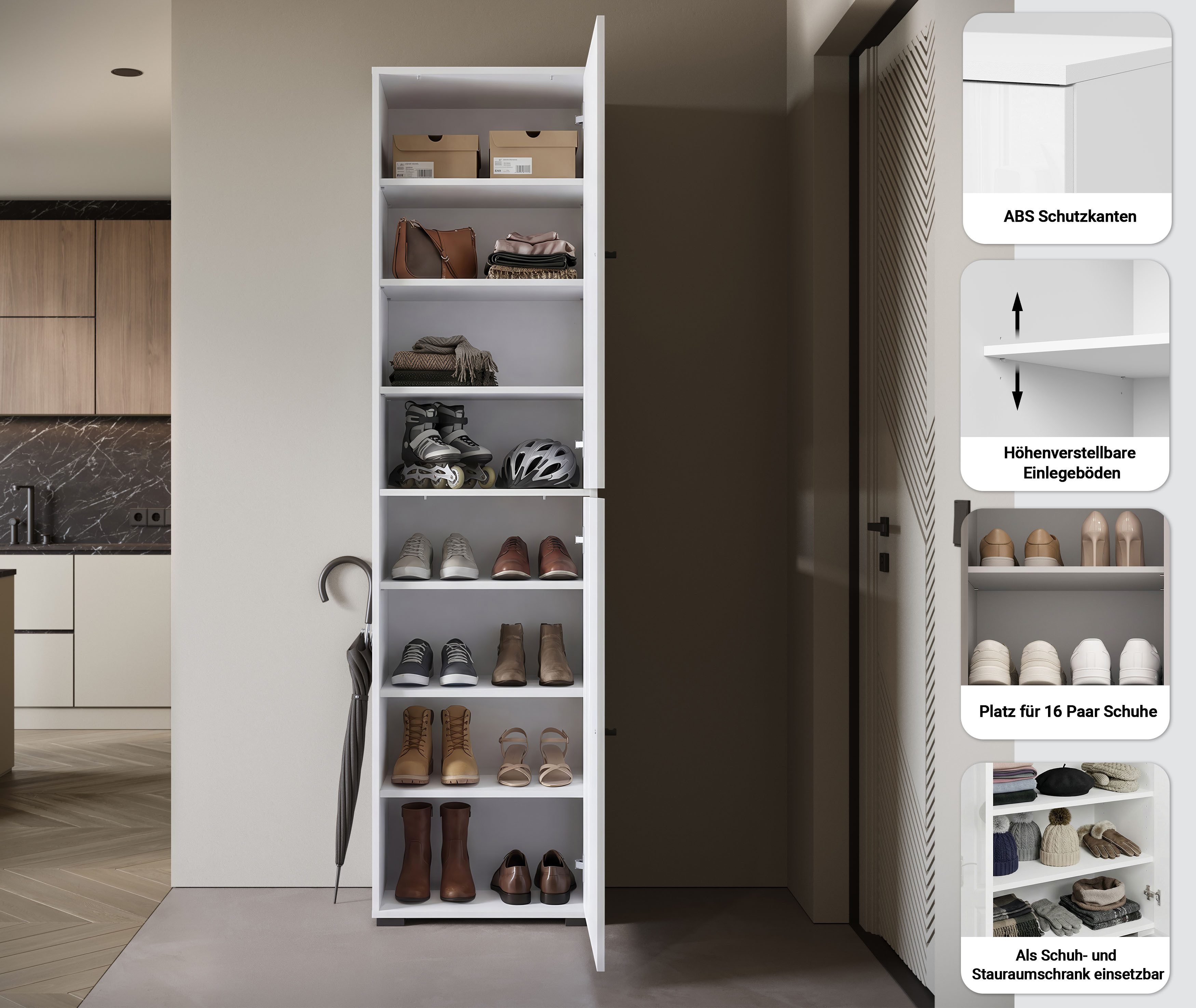 Home affaire Schuhschrank Schuhkommode Dino Flurschrank mit verstellbaren Einlegeböden, BxHxT: 50 × 190 × 33 cm