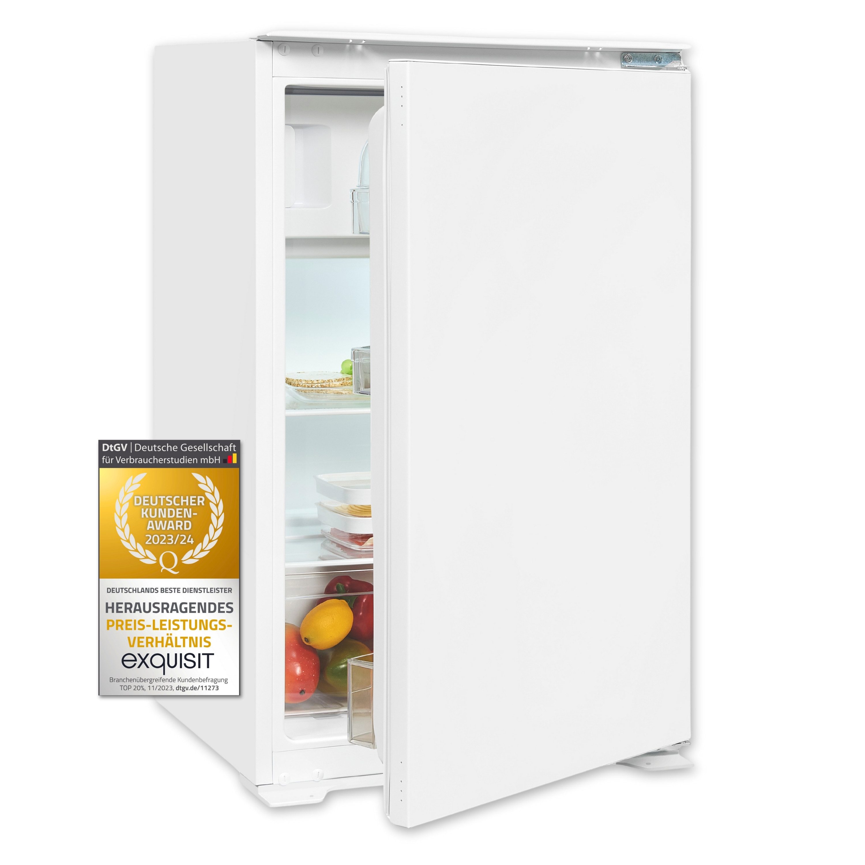exquisit Einbaukühlschrank EKS5131-4-E-040E, 84.6 cm hoch, 56 cm breit, leistungsstarker Schlepptür-Kühlschrank mit 4-Sterne-Gefrierfach
