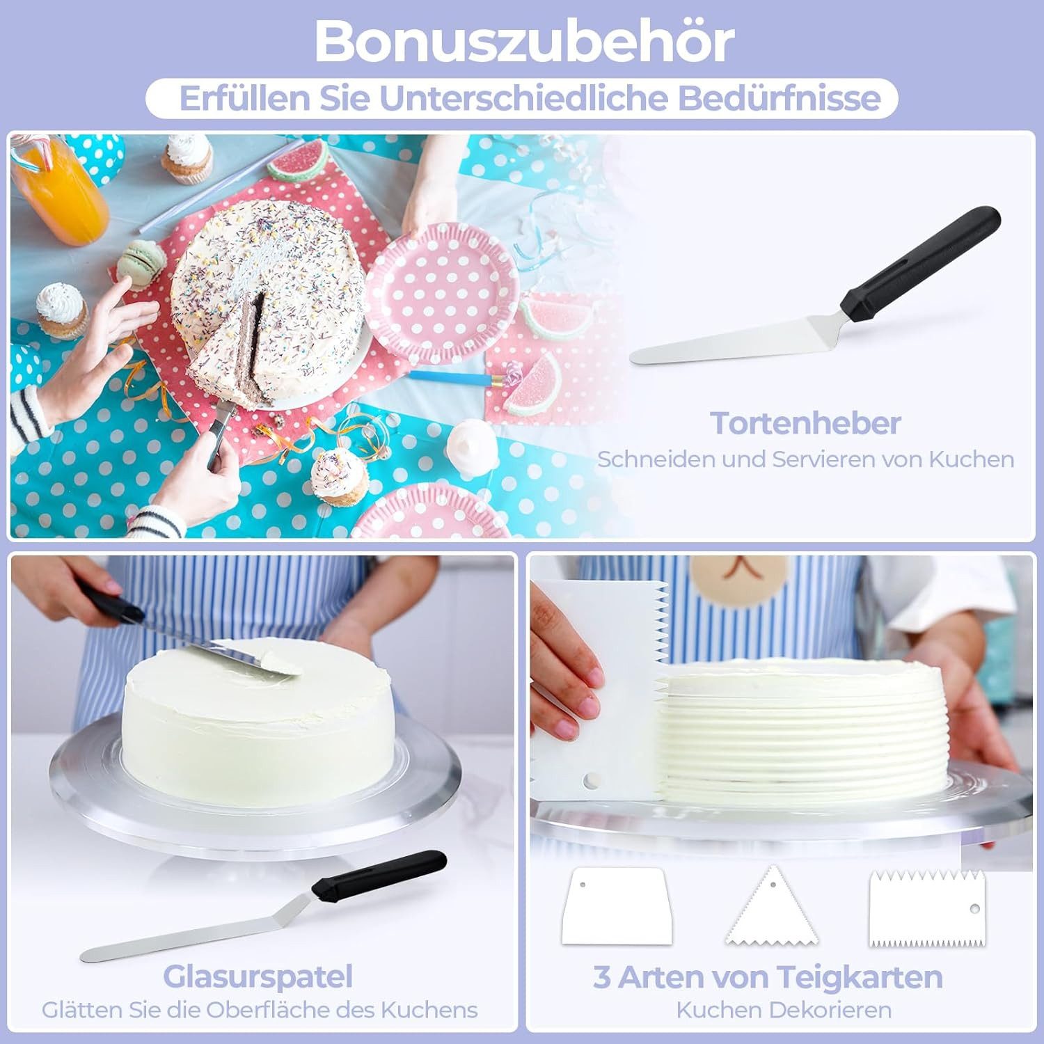 SURFOU Tortenplatte Drehbar Tortenständer mit Fuß Drehteller Torte Drehteller, 31CM Tortendrehteller Kuchenständer Cake Turntable für Backen Gebäck – Bild 5 von 5