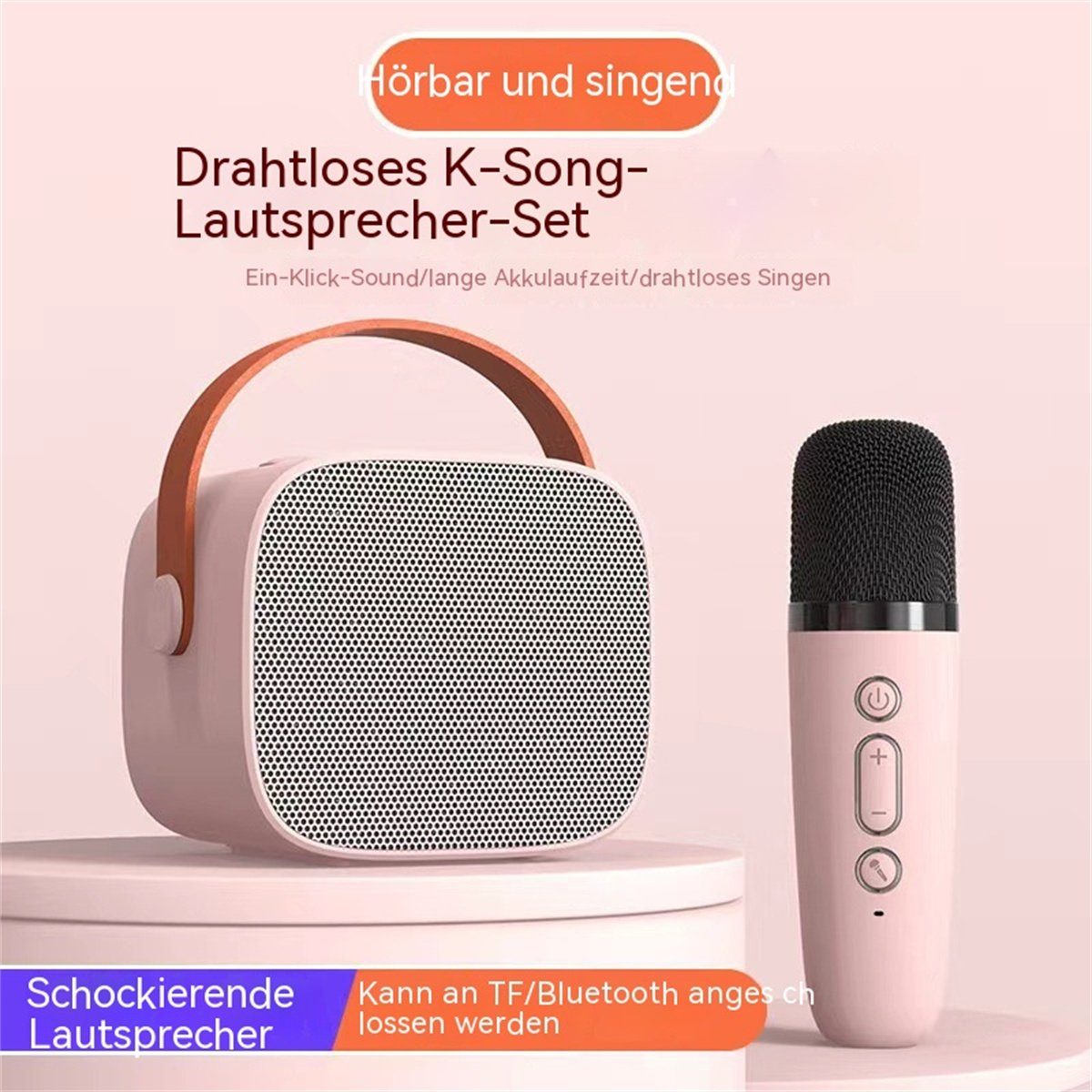 Bluetooth-Lautsprecher Bluetooth-Lautsprecher, Mikrofon) (1 kabelloses selected Tragbarer Mikrofon-Set carefully Rosa
