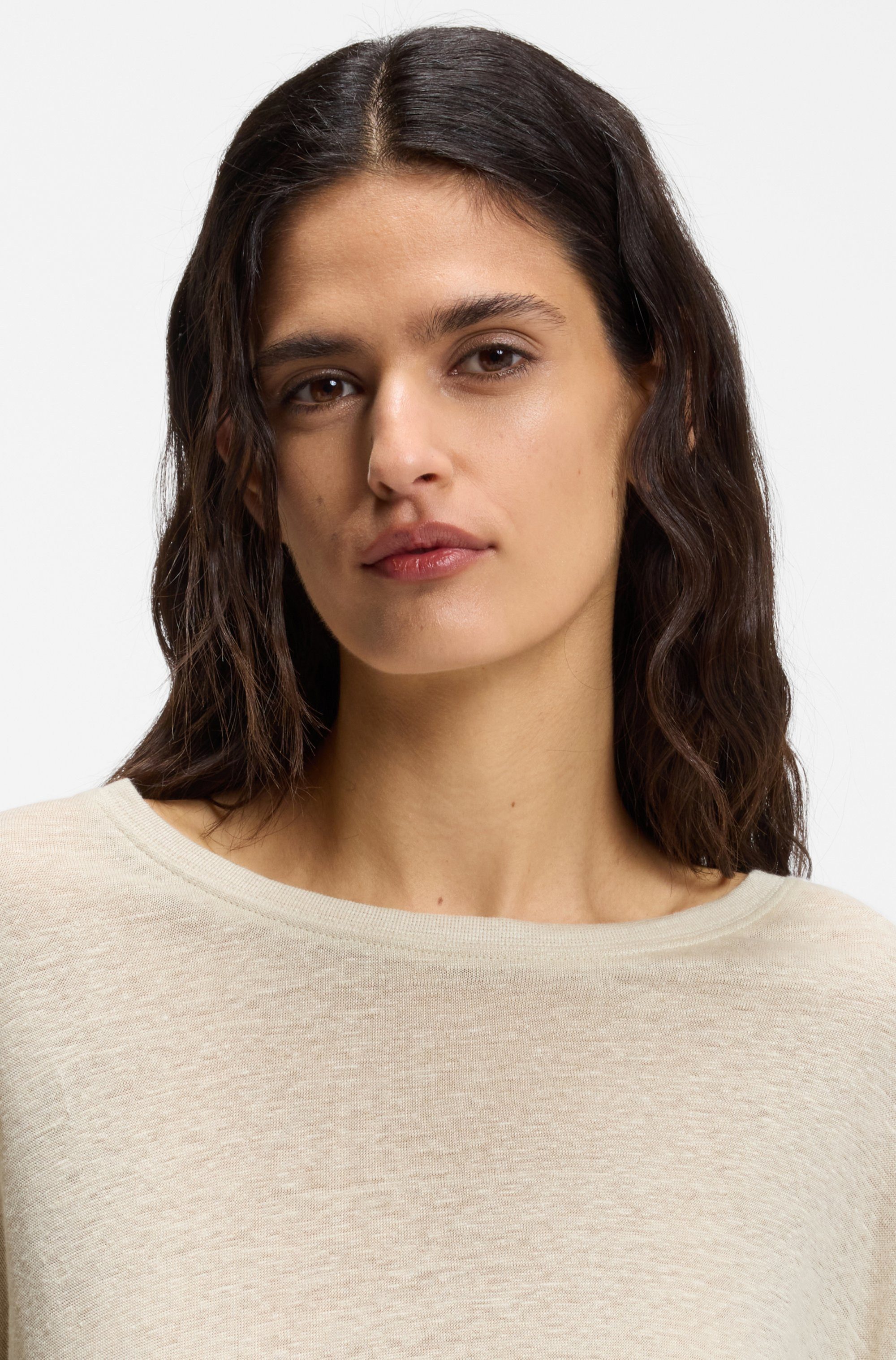 BOSS ORANGE T-Shirt Emma Premium Damenmode aus reinem Leinen, Rundhals