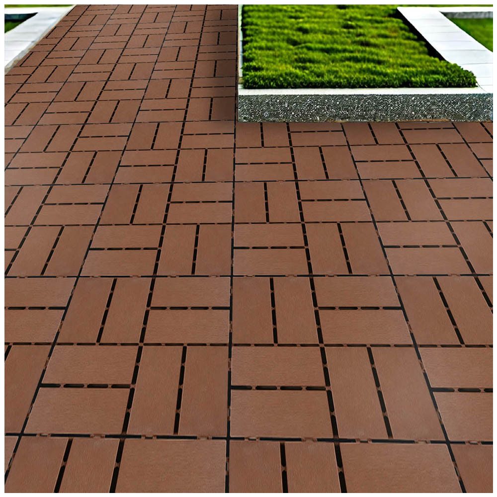 PFCTART Terrassendielen Terrassenfliesen mit Klicksystem 44 Stück, Kunststoff Bodenfliesen, 4,09 m², BxL: je 30.48x30.48 cm, 20 mm Stärke, (Set, 44-St., Für Balkon, Terrasse, Garten, Patio, Wege & Innenbereich), Holzoptik, wetterfest, rutschfest & pflegeleicht, einfache