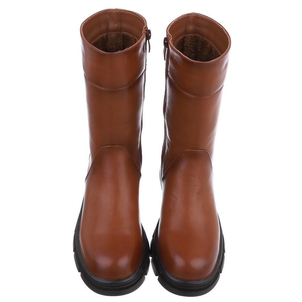 Ital-Design Moderne Damen-Stiefel mit mittelhohem Schaft und rutschfester Sohle Plateaustiefelette (90649145) Blockabsatz Stiefeletten in Camel – Bild 4 von 5