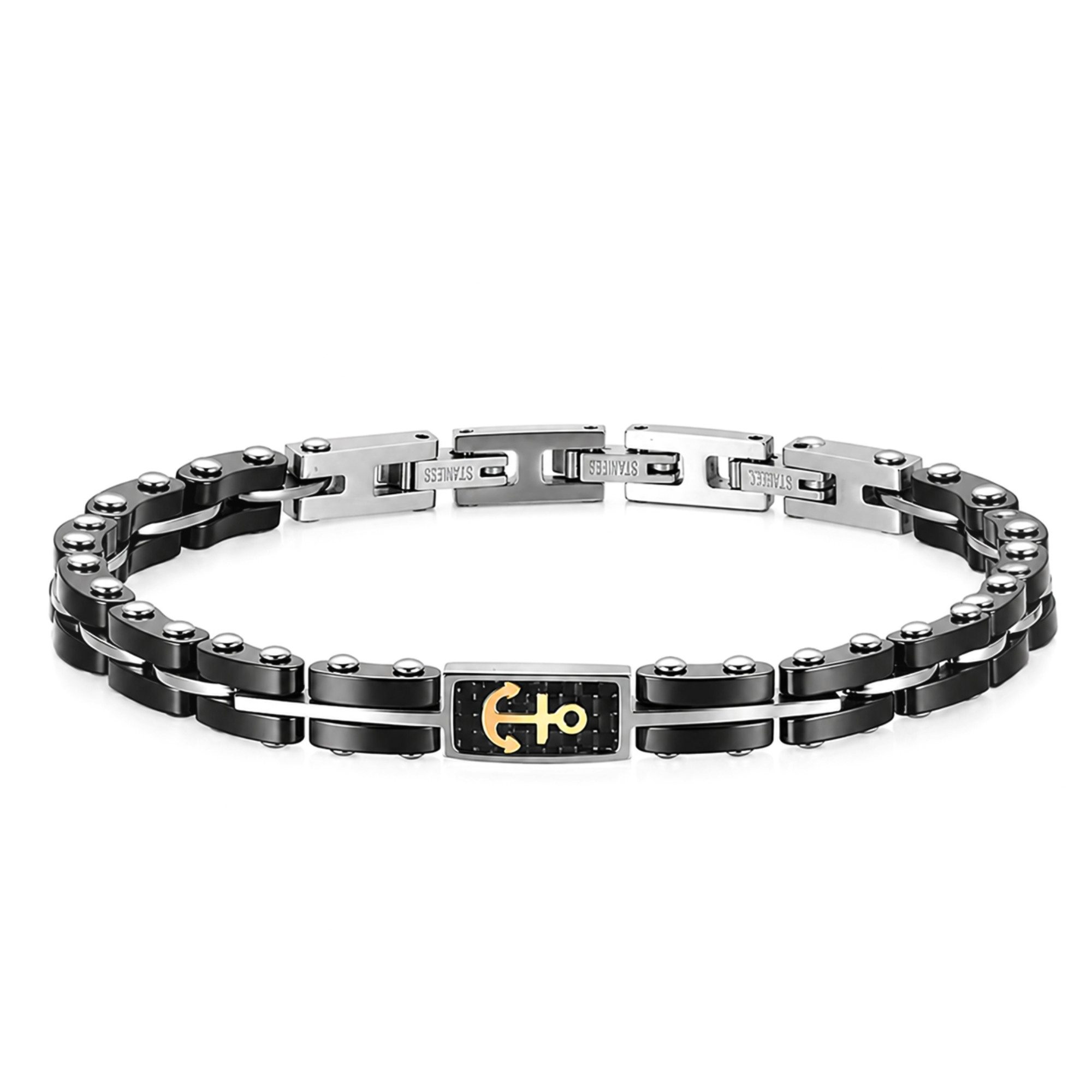 UNIQAL.de Edelstahlarmband Unisex ANCORA BLACK – Carbonfaser & Edelstahl mit Ankermotiv (mit markanter Carbonstruktur und maritimer Symbolik, inkl. Schmuckverpackung), wasserbeständig, hautfreundlich und antiallergisch