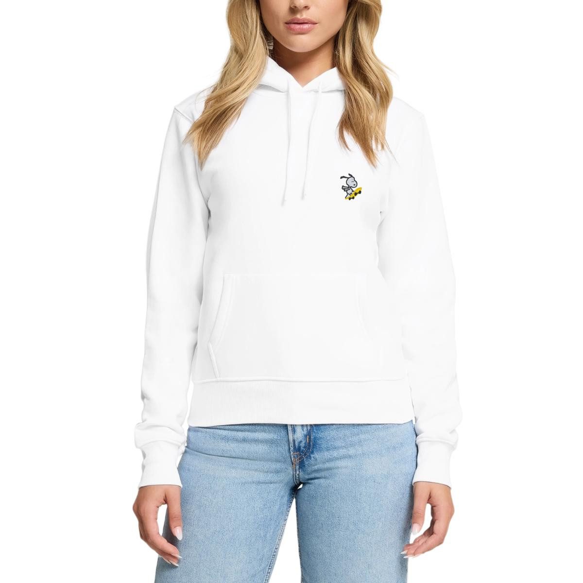 Spreadshirt Hoodie Peanuts Snoopy Auf Skateboard Stickmotiv Damen Premium Hoodie (1-tlg)