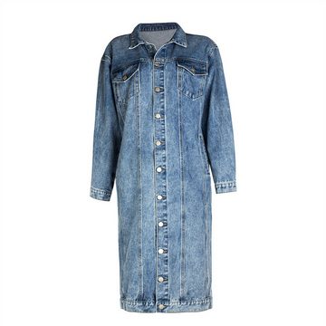 RUZU UG Anorak Lange Jeansjacke für Damen, gewaschenes Retro-Slim-Fashion-Denim-Top (1-St)