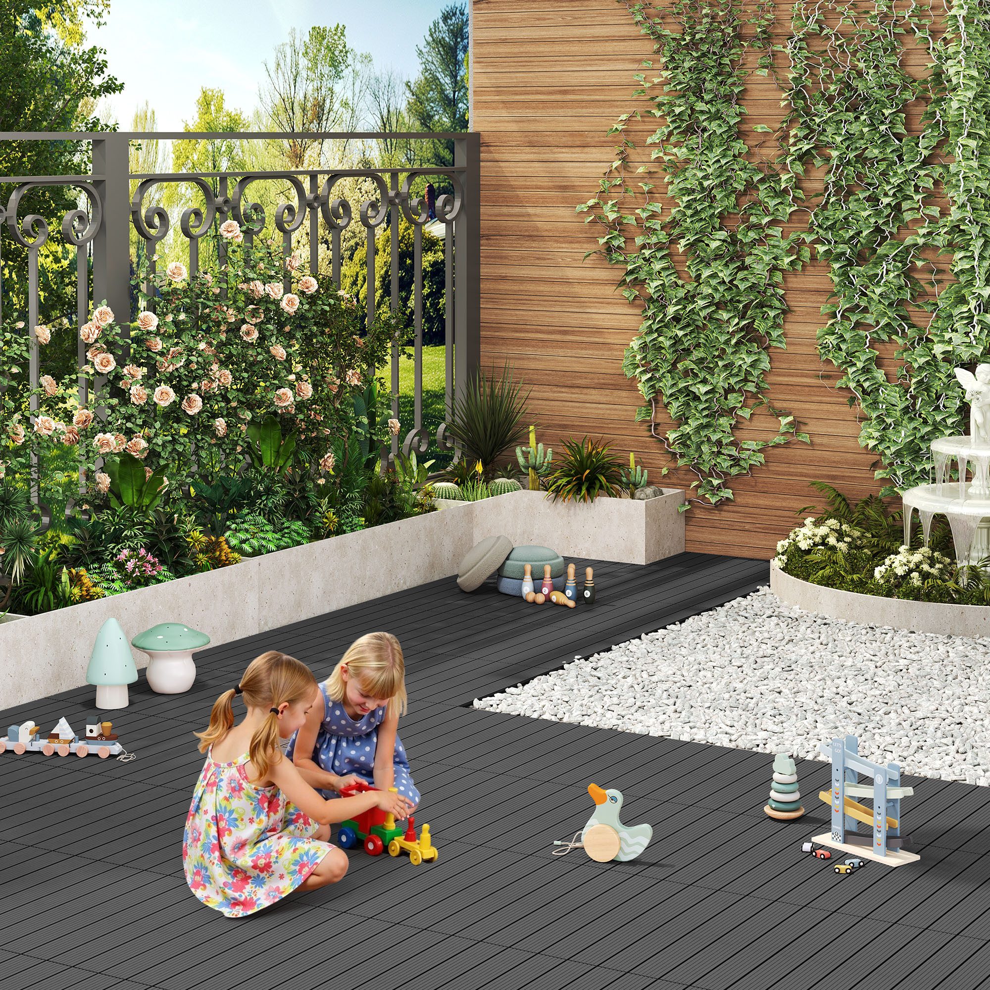 Woltu WPC-Fliesen, 12 St., Terrassendielen Holz-Optik 30x60cm mit klicksystem