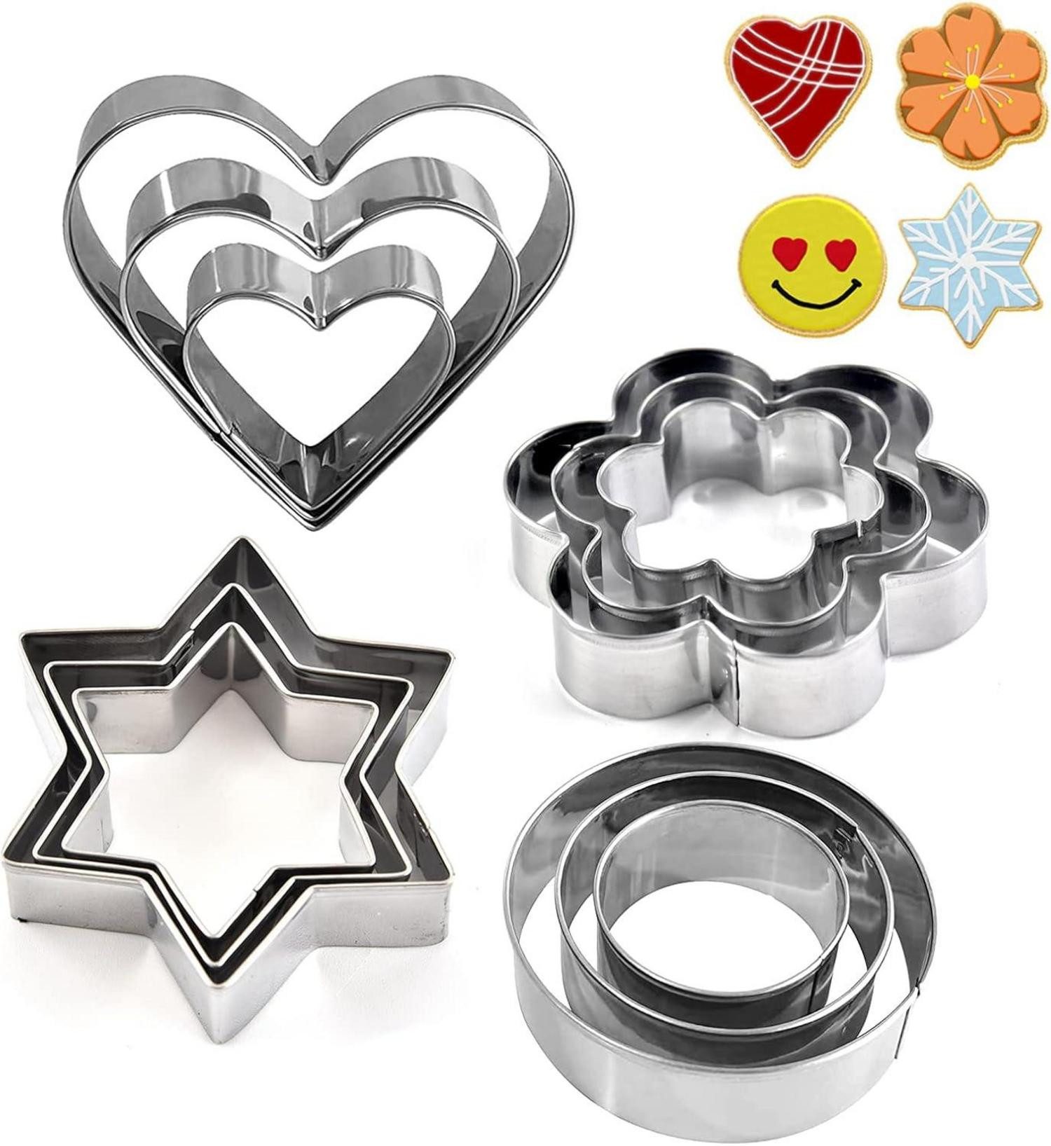 Back-Set Ausstechformen Set 12 Stück Edelstahl Keksausstecher Rund Herz Stern