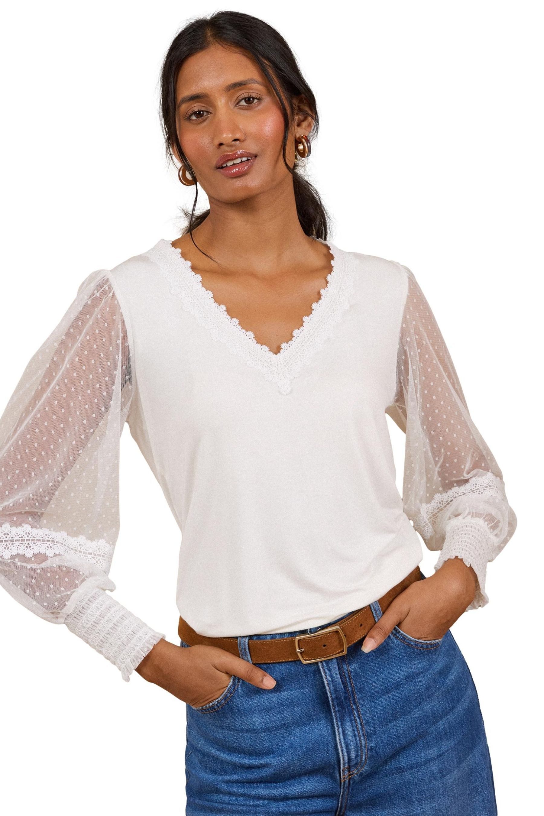 Love & Roses Langarmbluse Love & Roses getupftes Langarmoberteil mit Mesh (1-tlg)