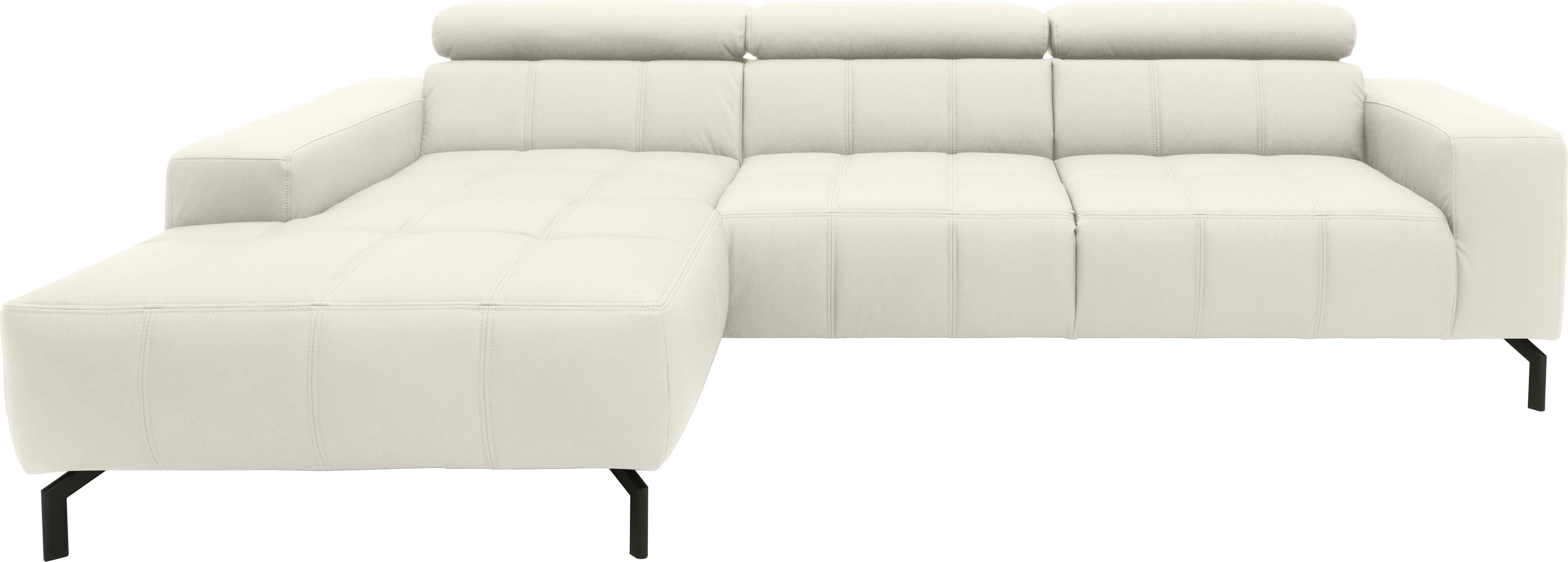 DOMO collection Ecksofa Cunelli tolle Sitznähte als Designelement, fester Sitzkomfort, L-Form, whlw. verstellbare Kopfteile, passend für gängige Saugroboter