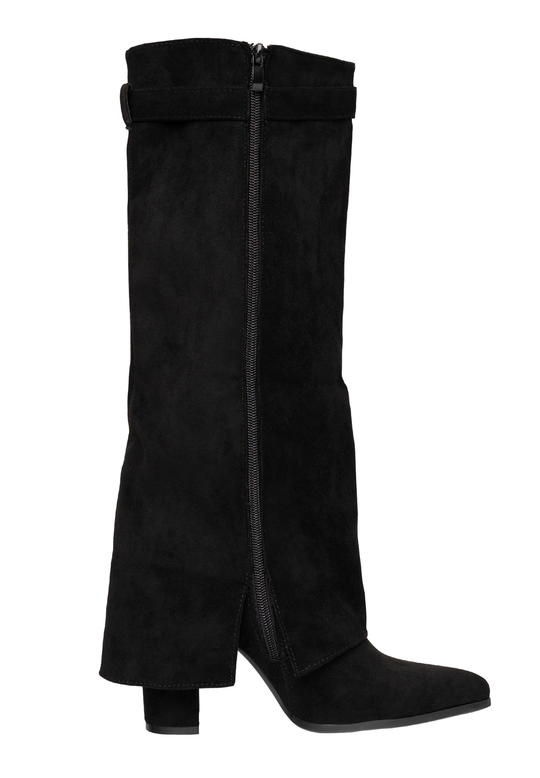 Salinyang Overlay Boots Damen kniehoch mit Blockabsatz & elegantem Schaft Stiefel – Bild 2 von 5