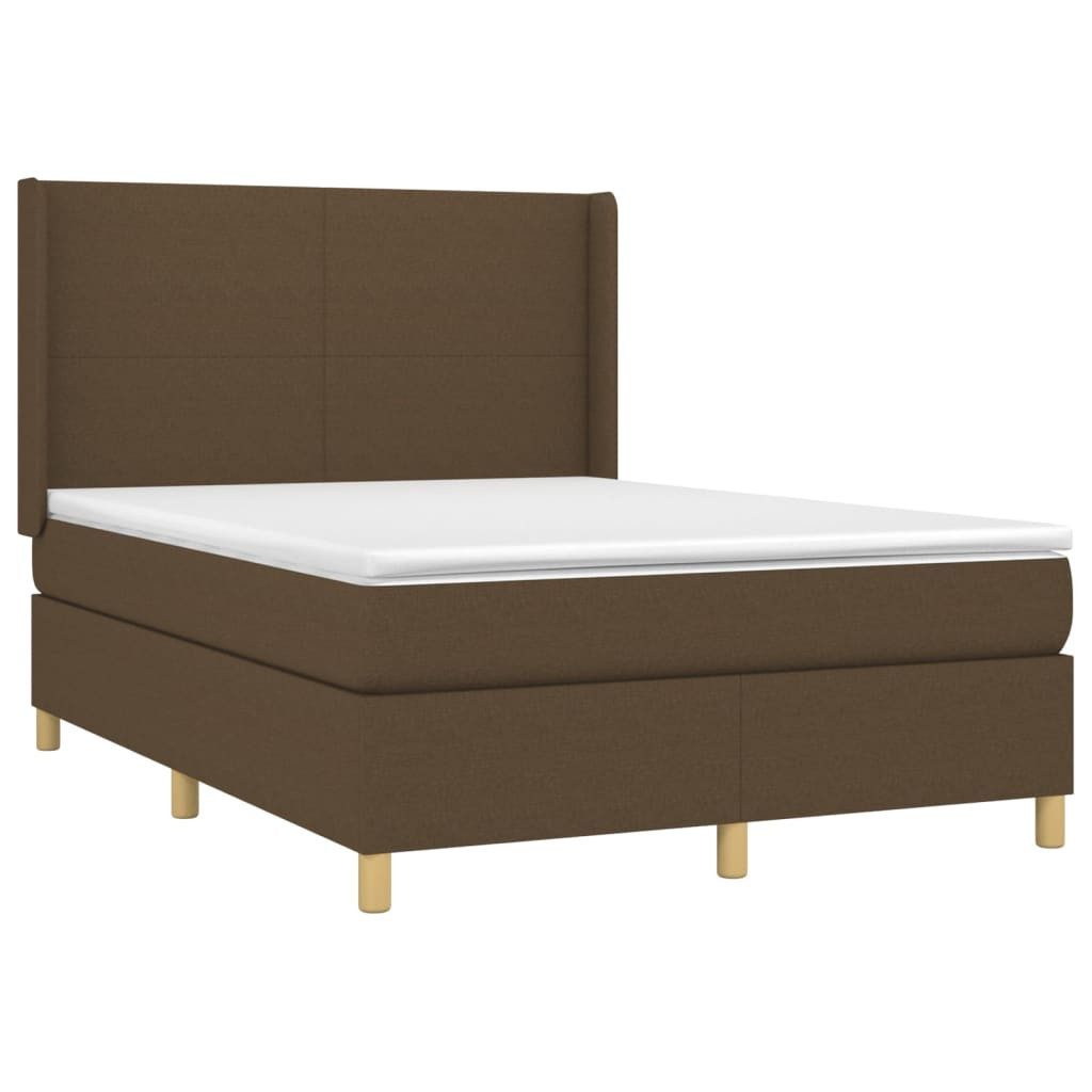 vidaXL Bett Boxspringbett mit Matratze & LED Dunkelbraun 140x200 cm Stoff