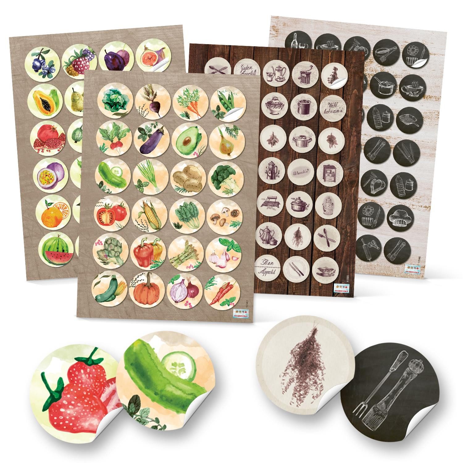 Logbuch-Verlag Dekofigur 118 runde Aufkleber Küche Essen Obst Gemüse Früchte Ernährung