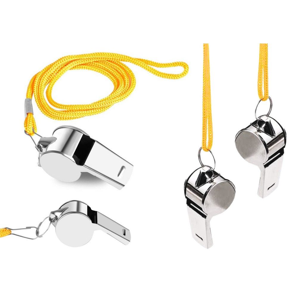 LEAN TOYS Trillerpfeife Schiedsrichterpfeife Sportpfeife Trainerpfeife, (Spar-Set, 1-St., 2 x 4 x 1,8 cm laut), Metallgehäuse, lauter Klang, 40 cm Schnur