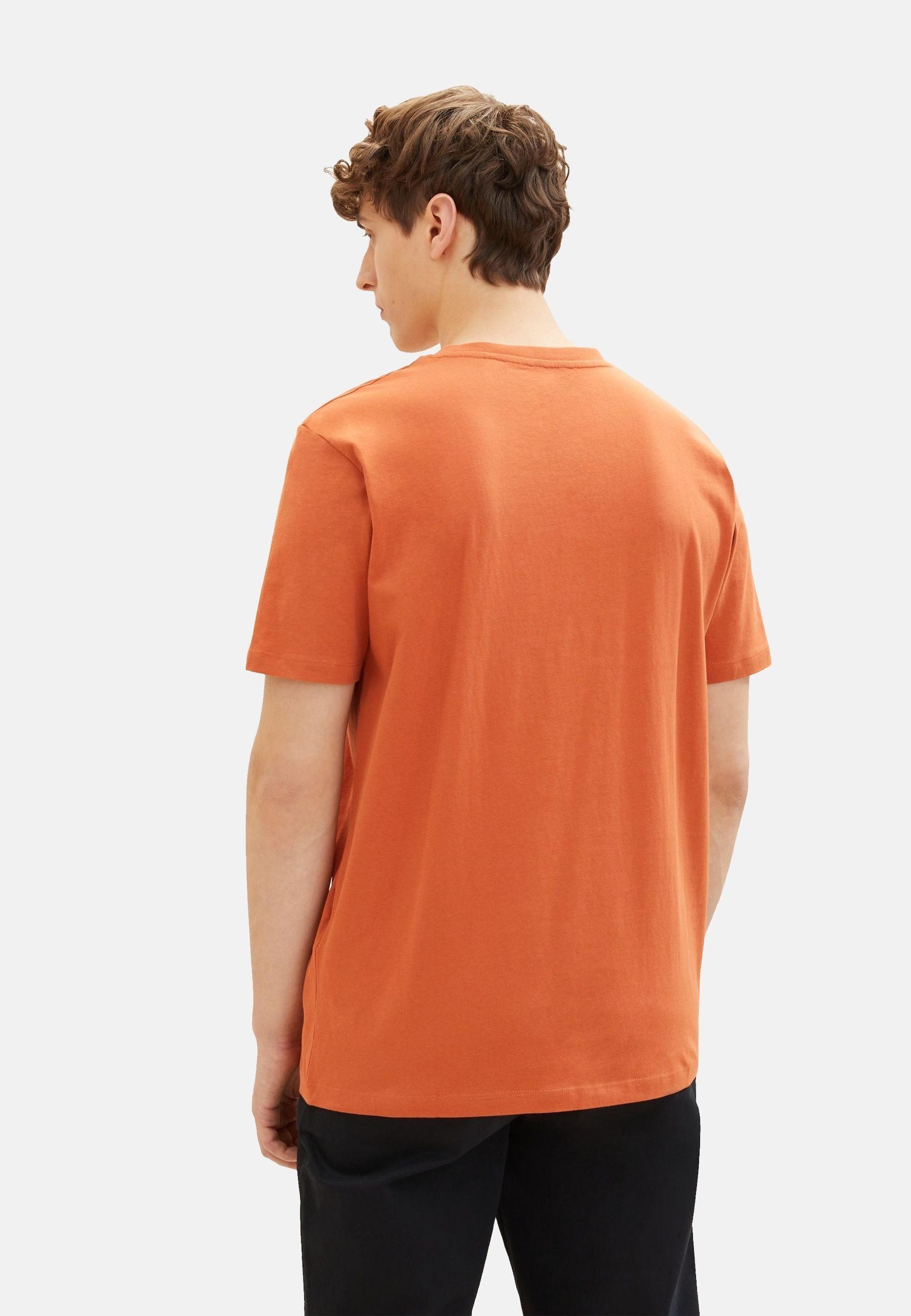 TOM Logoprint orange T-Shirt T-Shirt TAILOR Denim Kurzarmshirt (1-tlg) mit TAILOR TOM