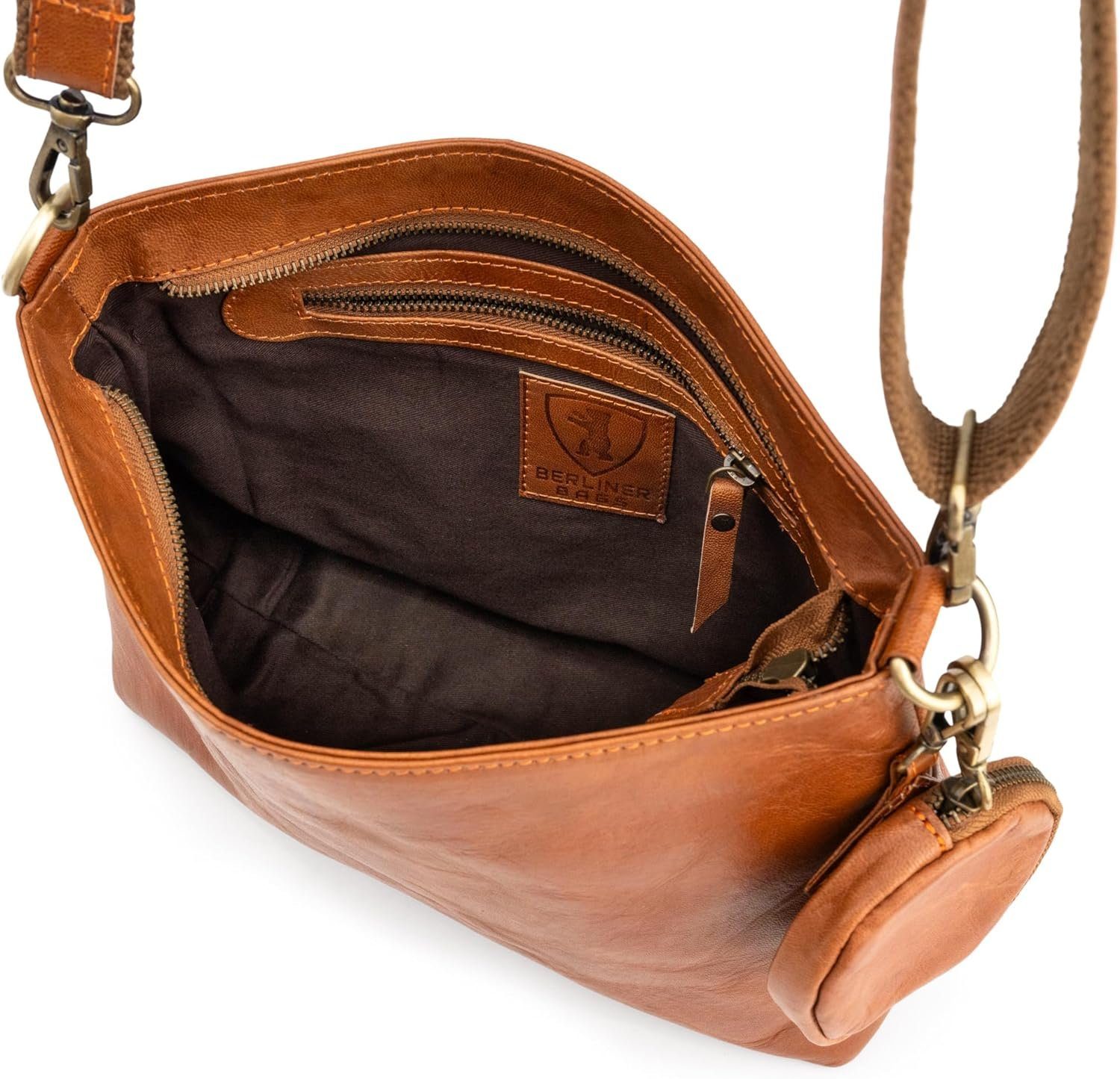 für Schultertasche Umhängetasche Leder Frauen aus Vintage M, (Handtasche - Marbella Berliner Braun), Schultertasche