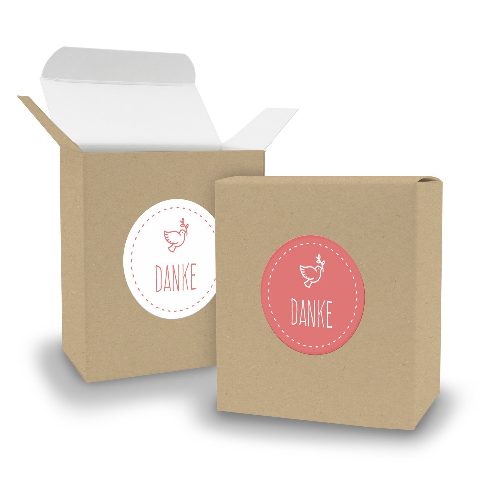 Geschenkbox SET Taube Danke (Motiv41) 24x Faltschachtel Quader BRAUN + Sticker