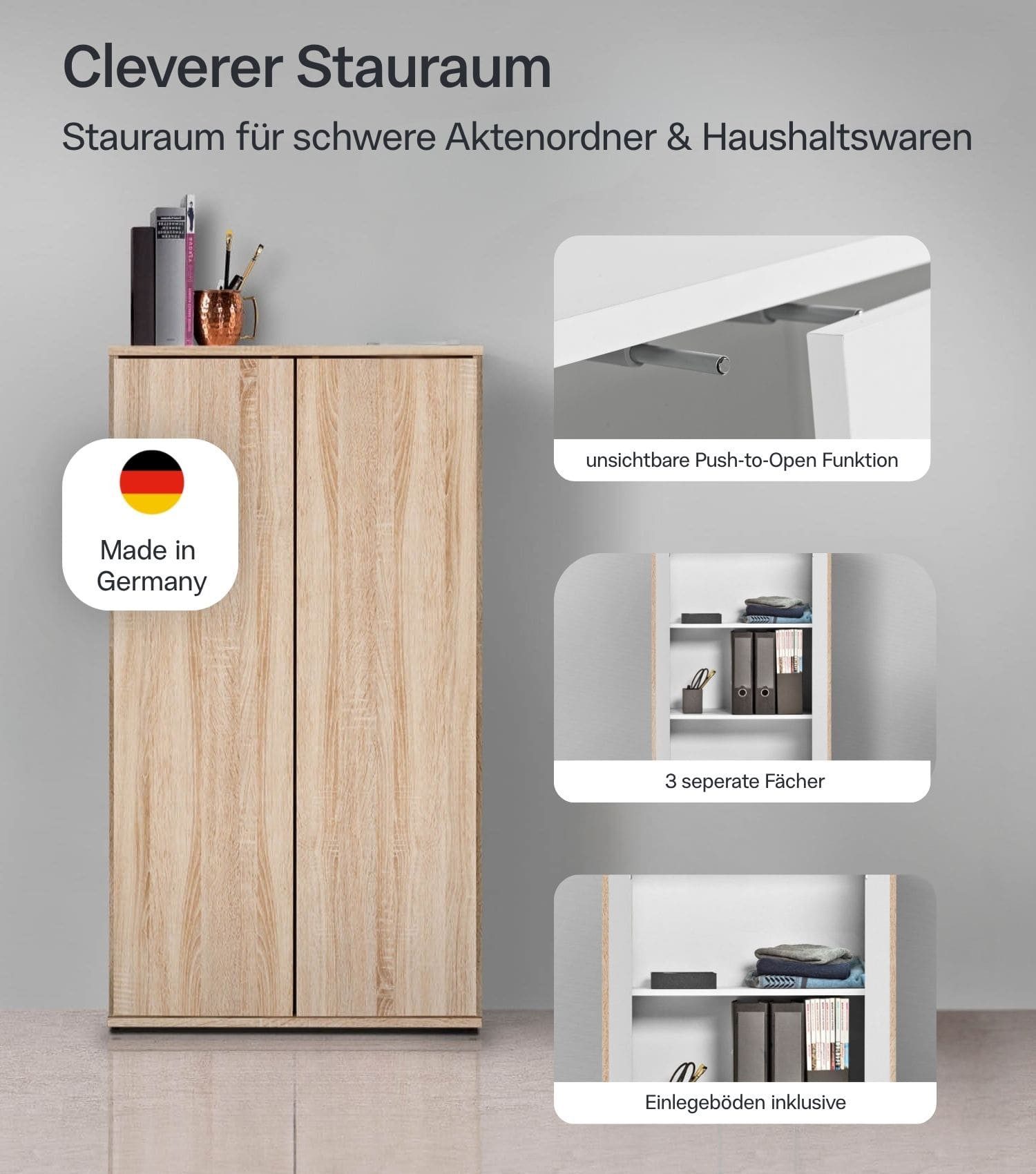 mokebo Mehrzweckschrank Der Schlanke (60x110 cm, mit 2 Einlegeböden) Aktenschrank, Büroschrank, Schuhschrank & Aufbewahrungsschrank in Holz