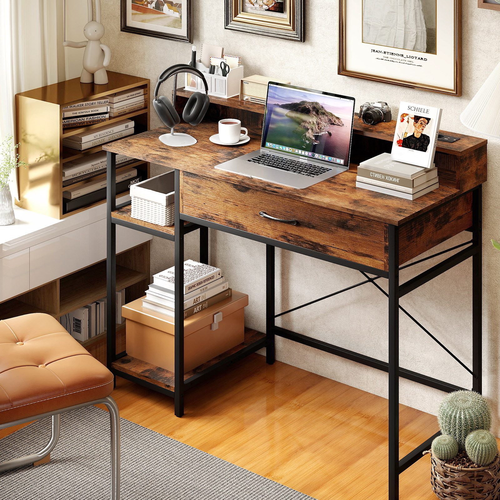 KOMFOTTEU Schreibtisch, Computertisch mit abnehmbaren Regal, integrierter L günstig online kaufen