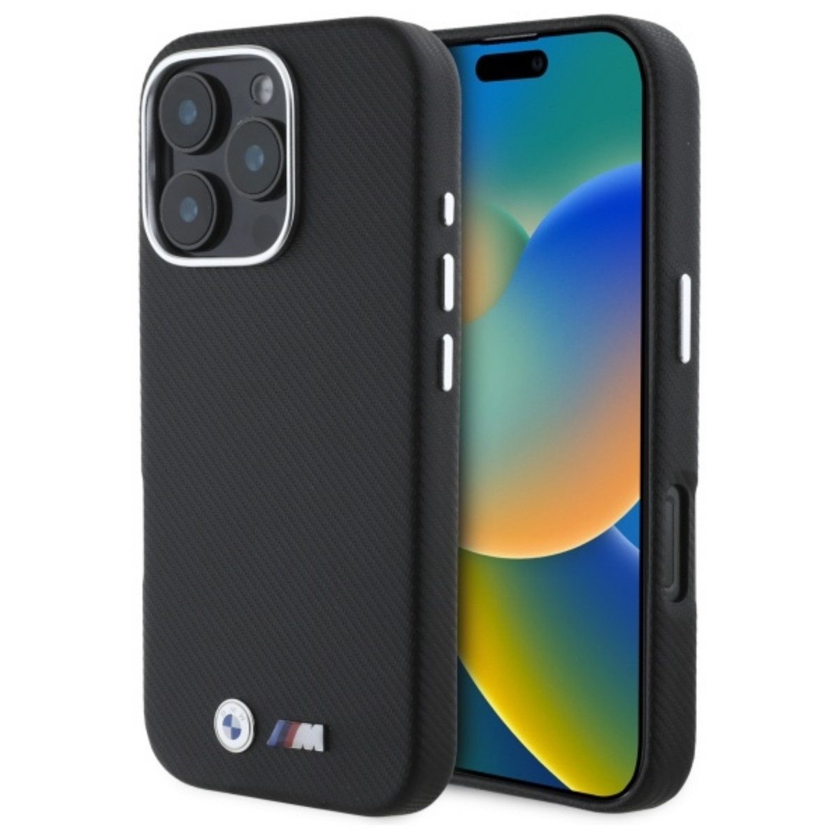 BMW Handyhülle Kevlar MetallCase mit Magnetfunktion Kompatibel mit iPhone 16 Pro Max 6,7, Exklusive BMW M Edition Schutzcase mit Metallrahmen und Magnetfunktion