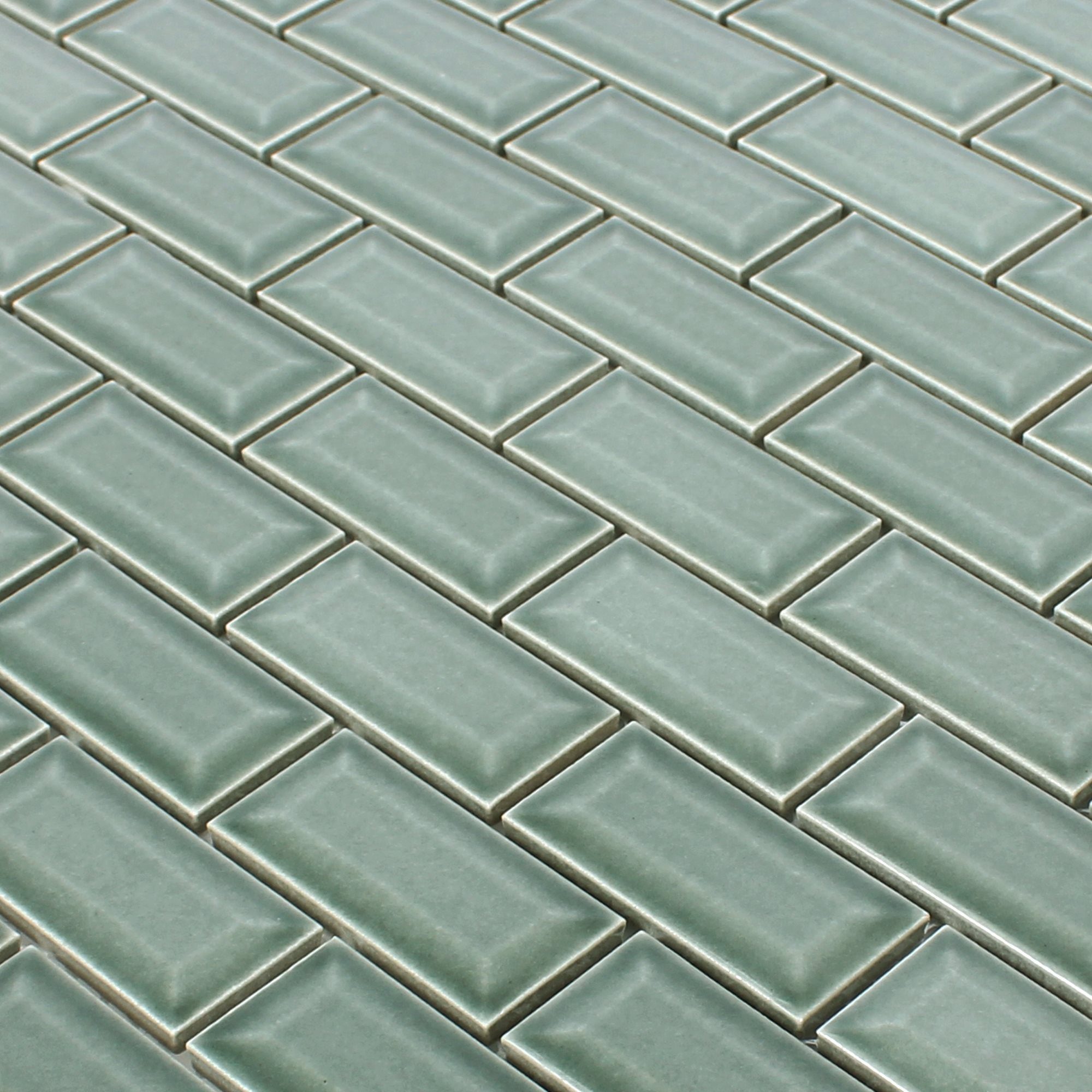 Mosafil Mosaikfliesen Mosaikfliesen Metro Keramik Picton Facette, Keramik 30.000x30.000, grün, Verlegefertig auf ein Netz geklebt - Frostsicher - Wasserfest