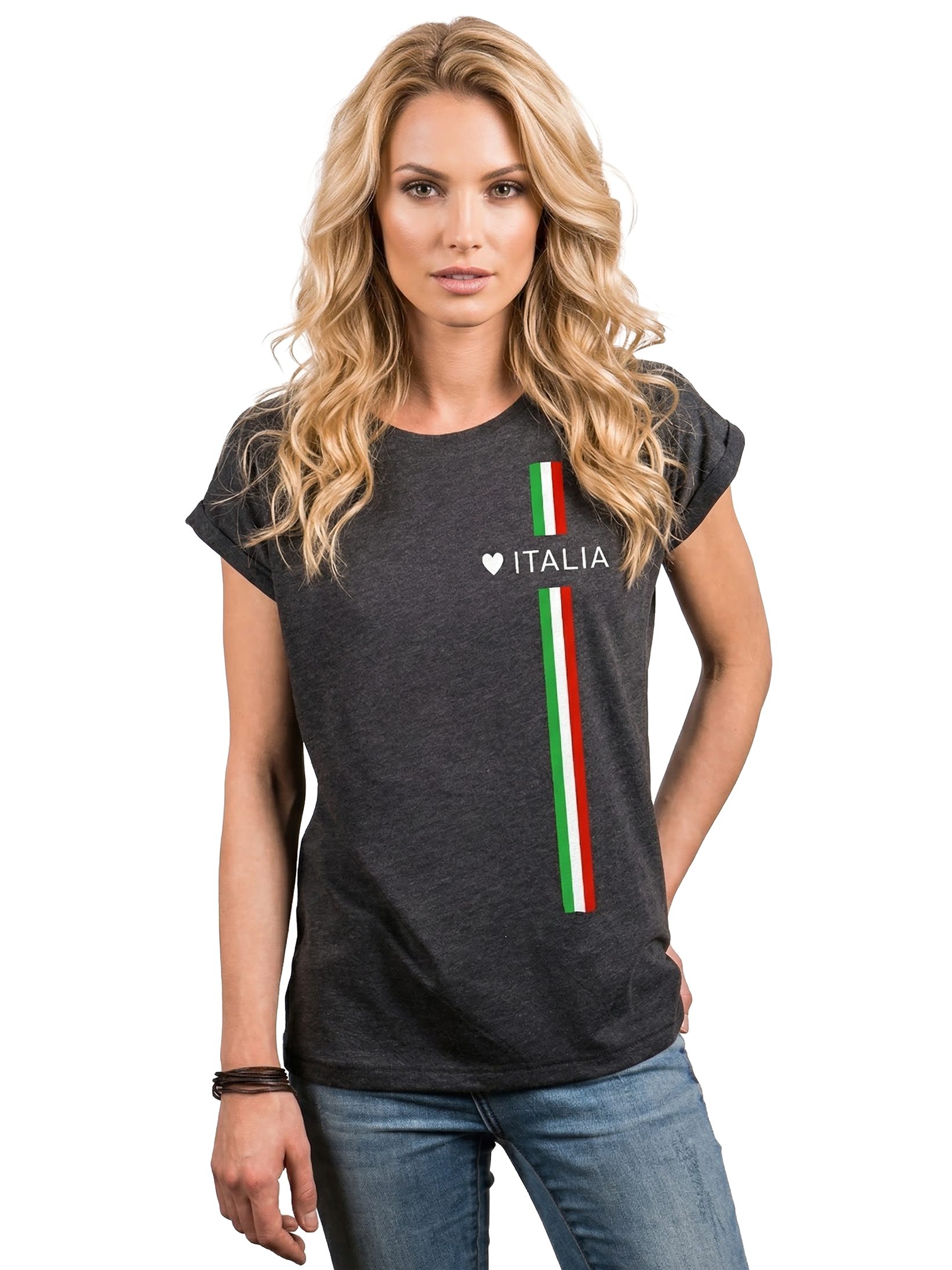 MAKAYA Print-Shirt Damen Italienische Mode Italia Top Italien Trikot Herz Italiano Style mit Druck
