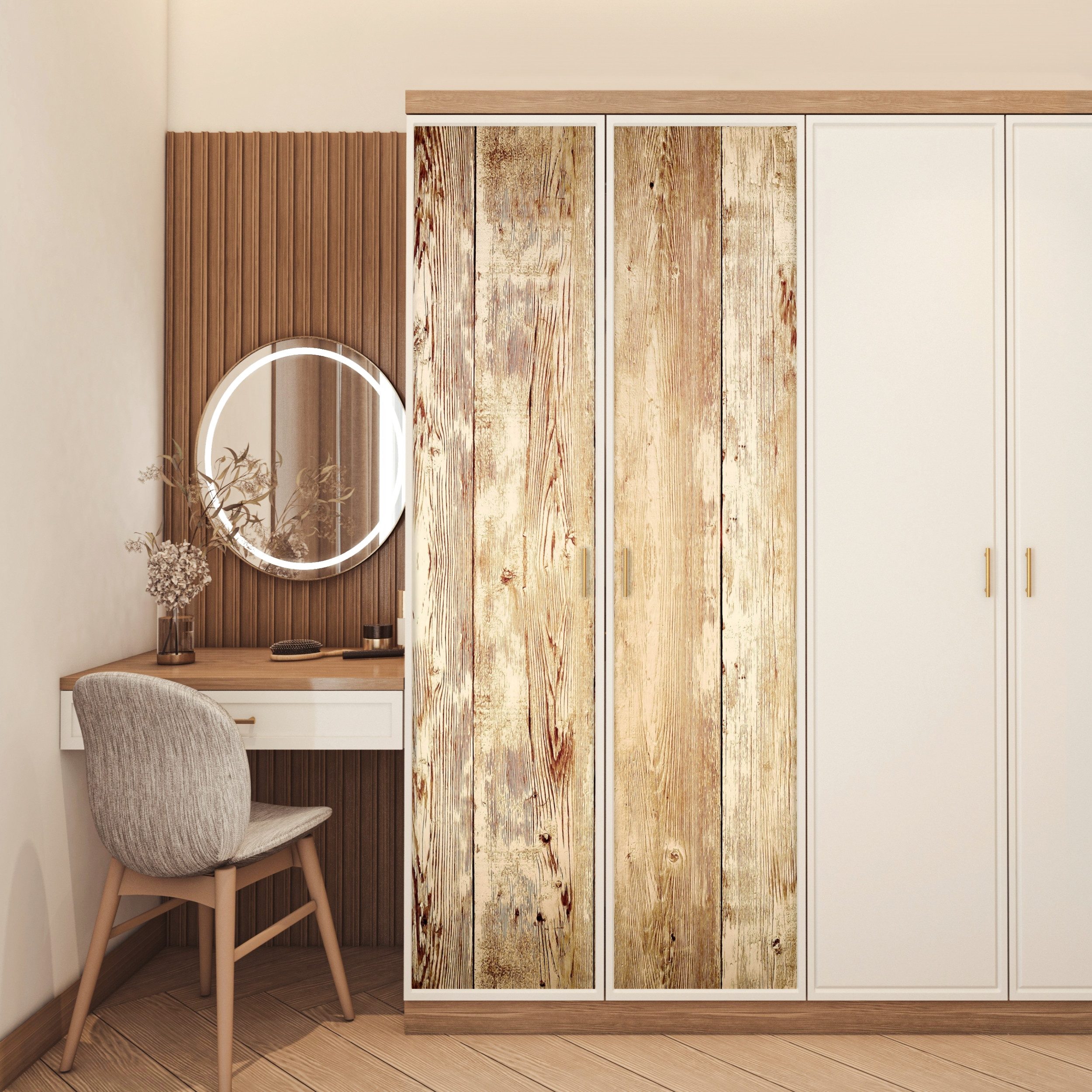 MuchoWow Türtapete Holz - Vintage - Landhausdiele - Eiche, Matt, bedruckt, (1 St), Selbstklebende Tapete, Folie für Möbel, 70x215 cm – Bild 5 von 5