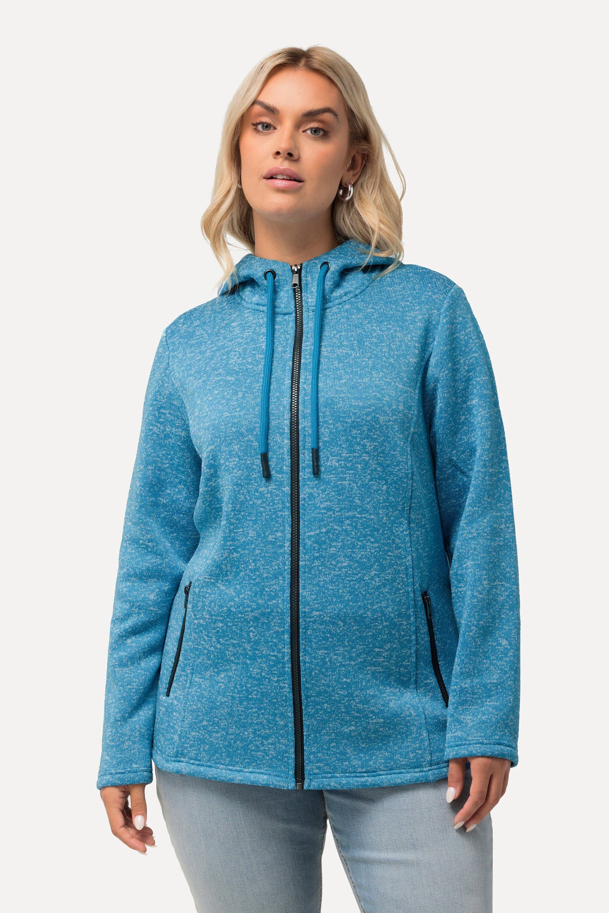 Ulla Popken Sweatjacke Strickfleece-Jacke Kapuze Reißverschlusstaschen