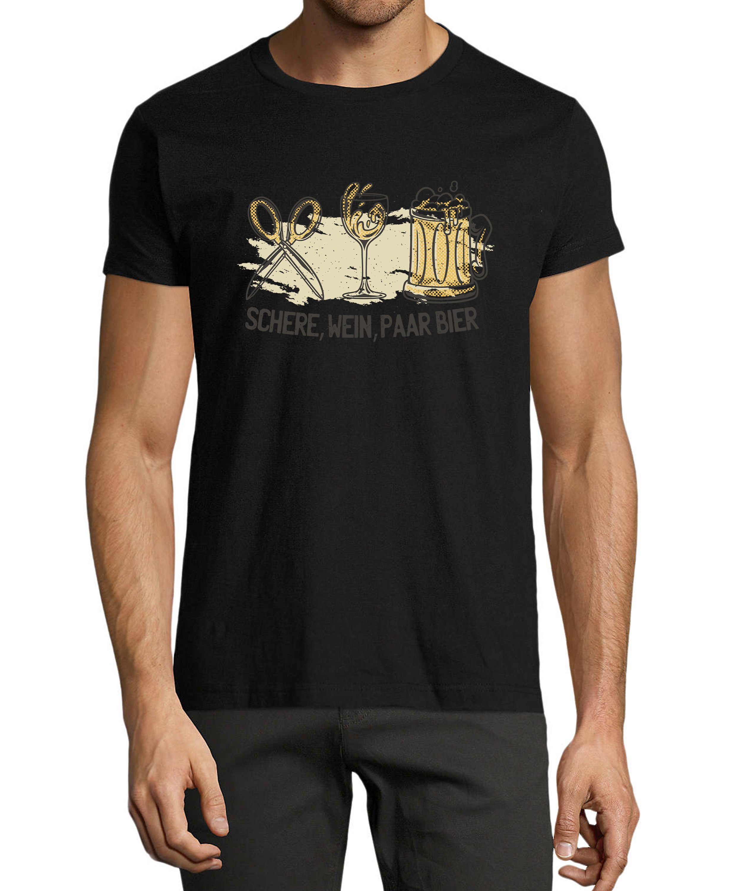 MyDesign24 T-Shirt Herren Sprüche Shirt - Trinkshirt Schere, Wein, Paar Bier Baumwollshirt mit Aufdruck Regular Fit, i321 schwarz | Trachtenshirts