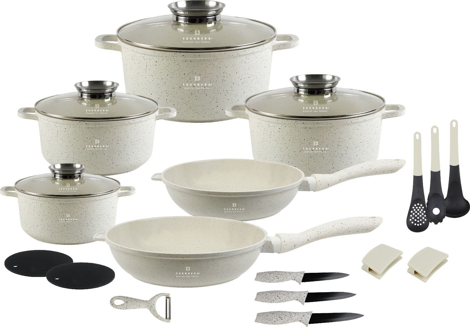 Edenberg Topf-Set Beige Кастрюли im modernen Stil – Hochwertige Qualität für Ihre Küche, Aluminiumguss, Aluminium (Dieses stilvolle Kochgeschirrset ist die perfekte Wahl für den eigenen Haushalt und eignet sich ebenso hervorragend als Geschenk für jede Gelegenheit., 21-tlg., Elegantes Topfset in Beige – Zeitloses Design & hervorragende Qualität)