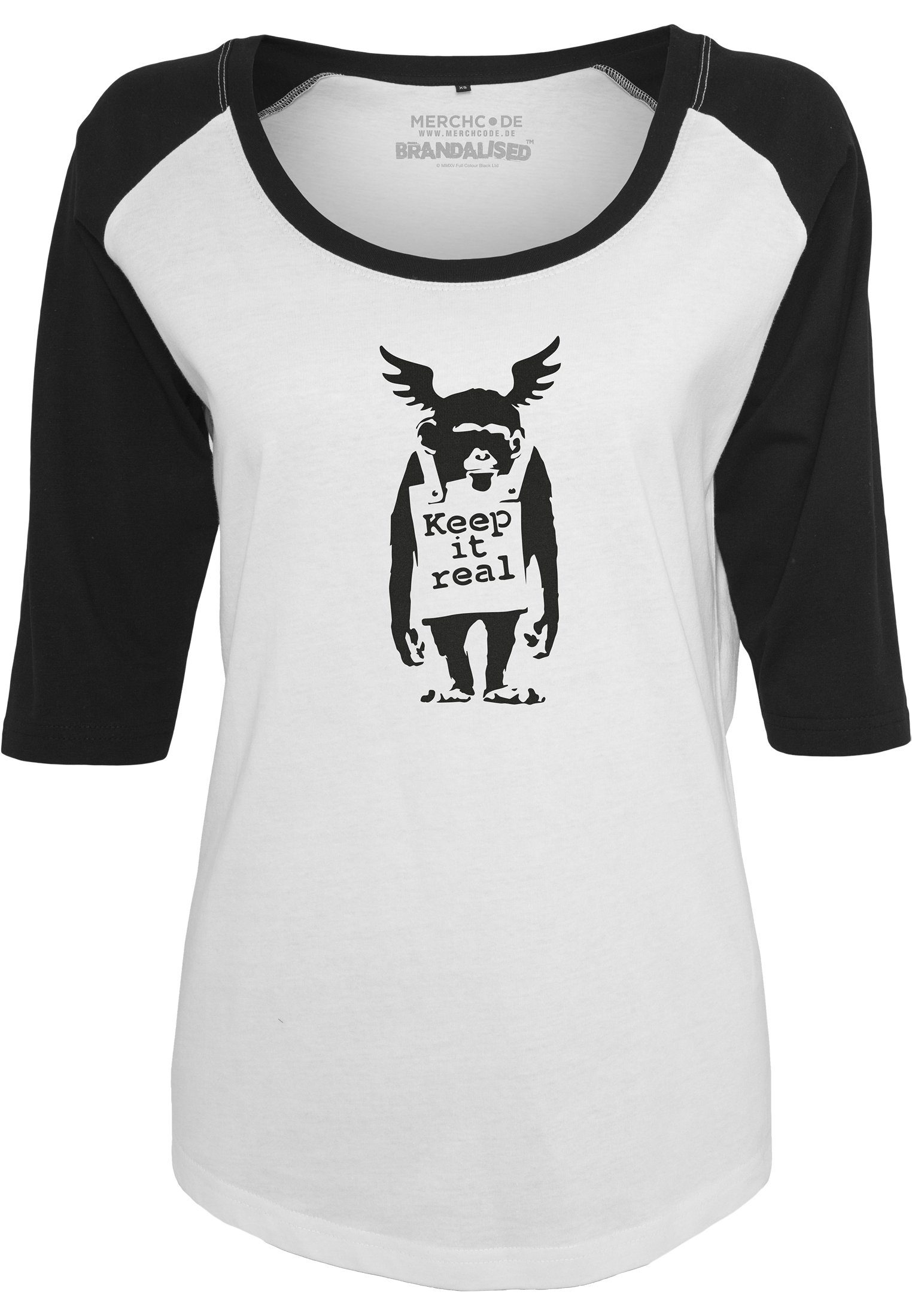 Damen Ladies Merchcode Kurzarmshirt Brandalised Raglan Ape - Banksy´s (1-tlg) Graffiti Tee