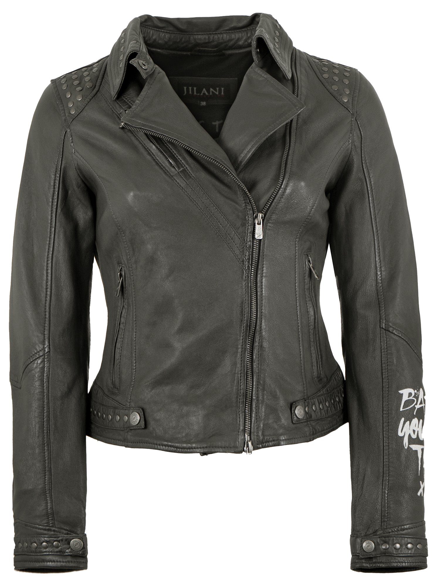 Jilani Lederjacke Daka Echtleder Damen Lederjacke Lammnappa Biker smoke dunkelgrau