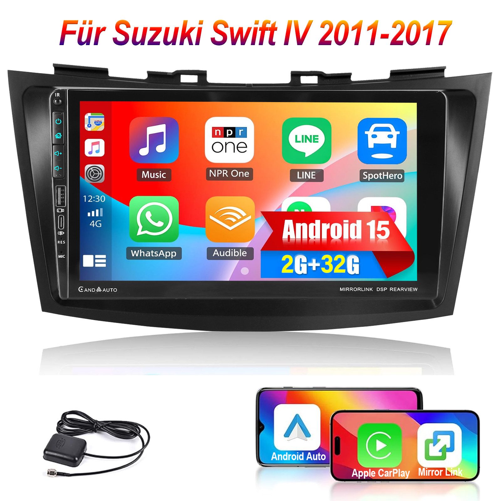 ESSGOO Für Suzuki Swift 2011-2017 Android 15 Autoradio Carplay USB Type-C Autoradio (DAB (optional), DAB+ (optional), 4+64GB(optional), RDS, AM, FM, Carplay Android Auto Bluetooth EQ USB GPS Navi WIFI Touchscreen)