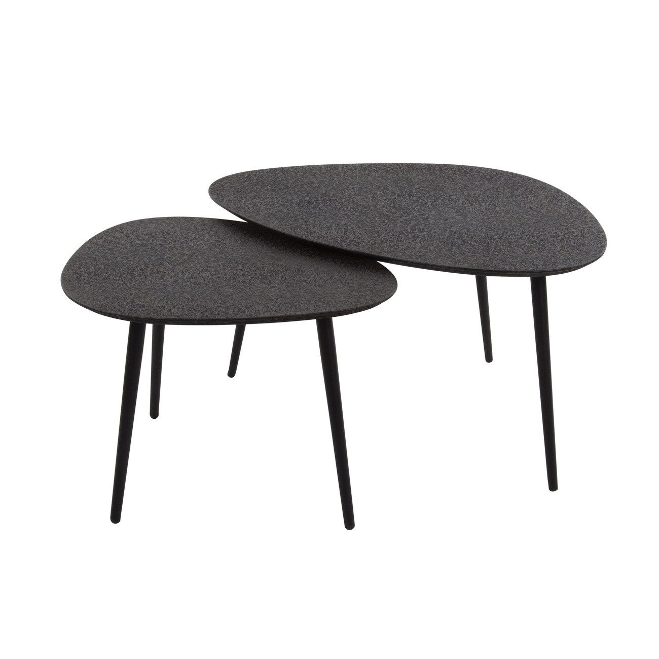 Feeling4Home Couchtisch 2er-Set Couchtisch Metlule - Metall in Schwarz, Dreieckig (2er-Set), Tischplatte mit strukturierter Oberfläche